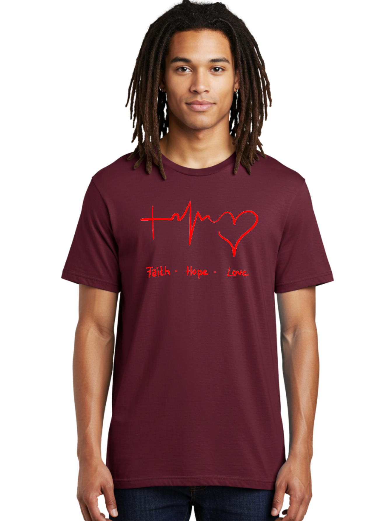 Faith-Hope-Love Men'S Graphic Tee, 100% Cotton, Comfortable Casual Summer Wear, Machine Washable, Heart Rate Monitor Forming A Heart, Faith Hope Love, Inspirational Quote, Love Symbol, Heartbeat Love, Positive Message, Heart Symbol, - Aaa035 18