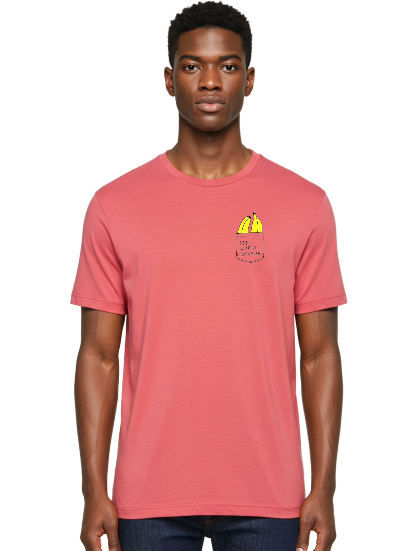 Feel-Like-A-Banana Men'S Graphic Tee, 100% Cotton, Comfortable Casual Summer Wear, Machine Washable, Yellow Bananas, Playful Illustration, Pocket With Text, Humorous Quote, Funny Design, Quirky Art, Banana Theme, Creative Typography, - Aaa036 20