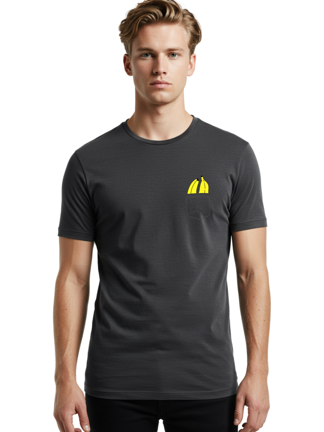Feel-Like-A-Banana Men'S Graphic Tee, 100% Cotton, Comfortable Casual Summer Wear, Machine Washable, Yellow Bananas, Playful Illustration, Pocket With Text, Humorous Quote, Funny Design, Quirky Art, Banana Theme, Creative Typography, - Aaa036 16