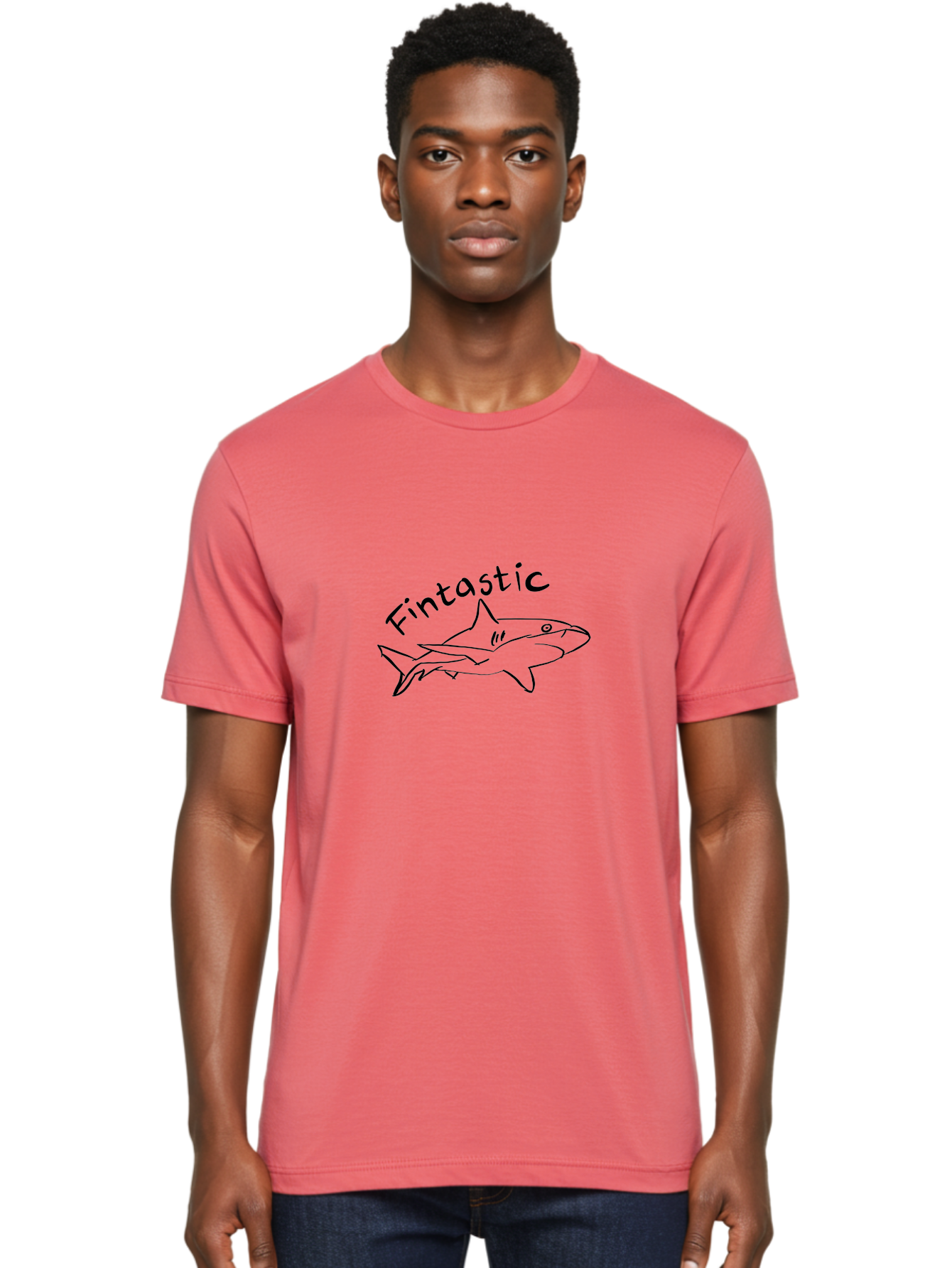 Fintastic-Shark Men'S Graphic Tee, 100% Cotton, Comfortable Casual Summer Wear, Machine Washable, Shark Graphic, Hand Drawn Illustration, Marine Life Art, Fin-Tastic Design, Ocean Creature, Cartoon Shark, Fish-Themed Graphic - Aaa038 30