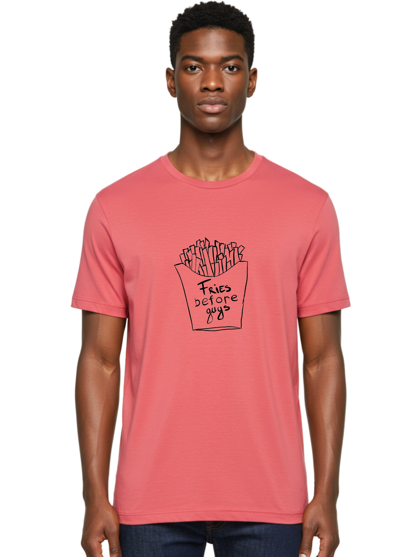 Fries-Before-Guys Men'S Graphic Tee, 100% Cotton, Comfortable Casual Summer Wear, Machine Washable, Funny Quote, French Fries, Foodie Humor, Sassy Phrase, Quirky Illustration, Hand-Drawn, Witty Saying, Fries Before Guys - Aaa040 20