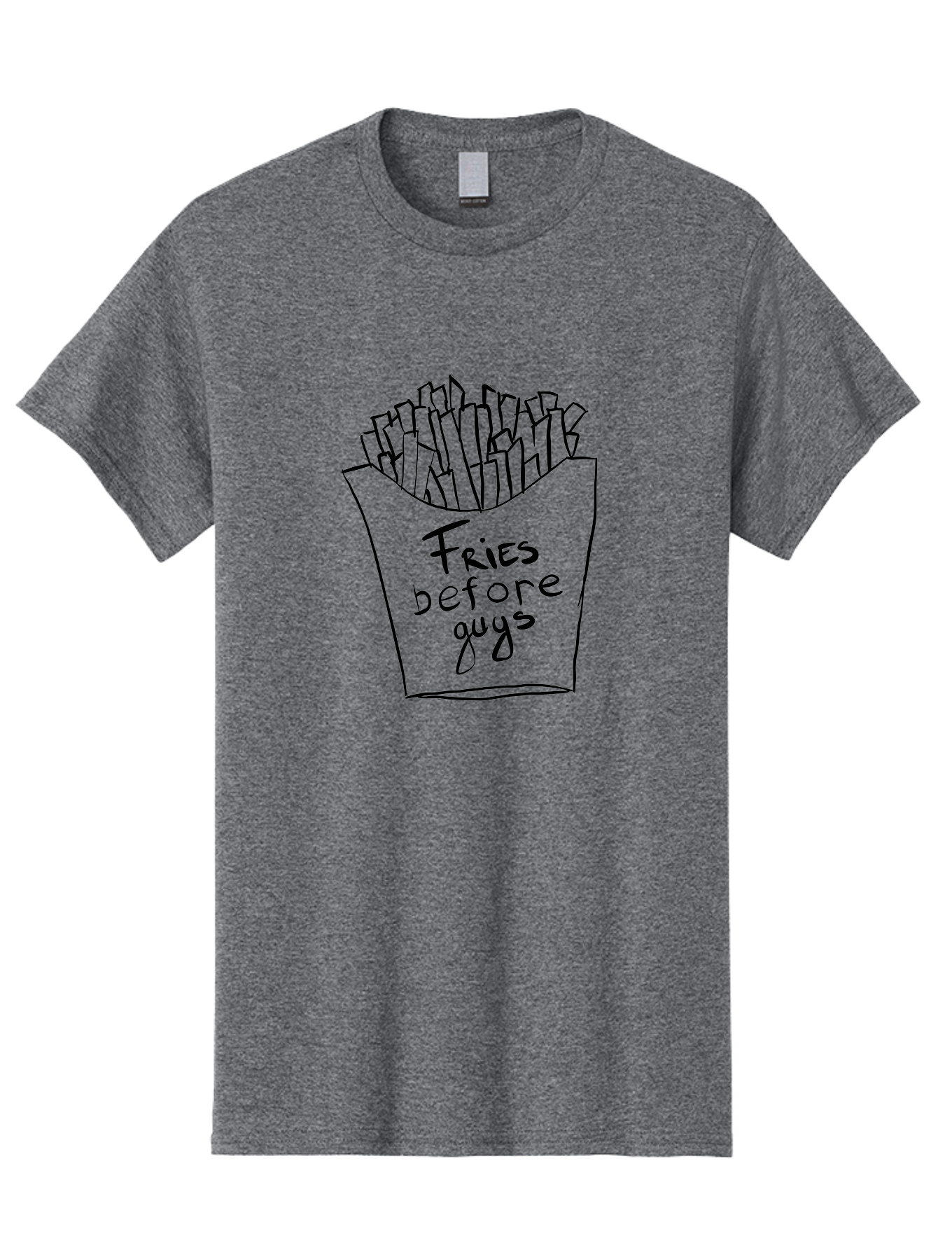 Fries-Before-Guys Men'S Graphic Tee, 100% Cotton, Comfortable Casual Summer Wear, Machine Washable, Funny Quote, French Fries, Foodie Humor, Sassy Phrase, Quirky Illustration, Hand-Drawn, Witty Saying, Fries Before Guys - Aaa040 21