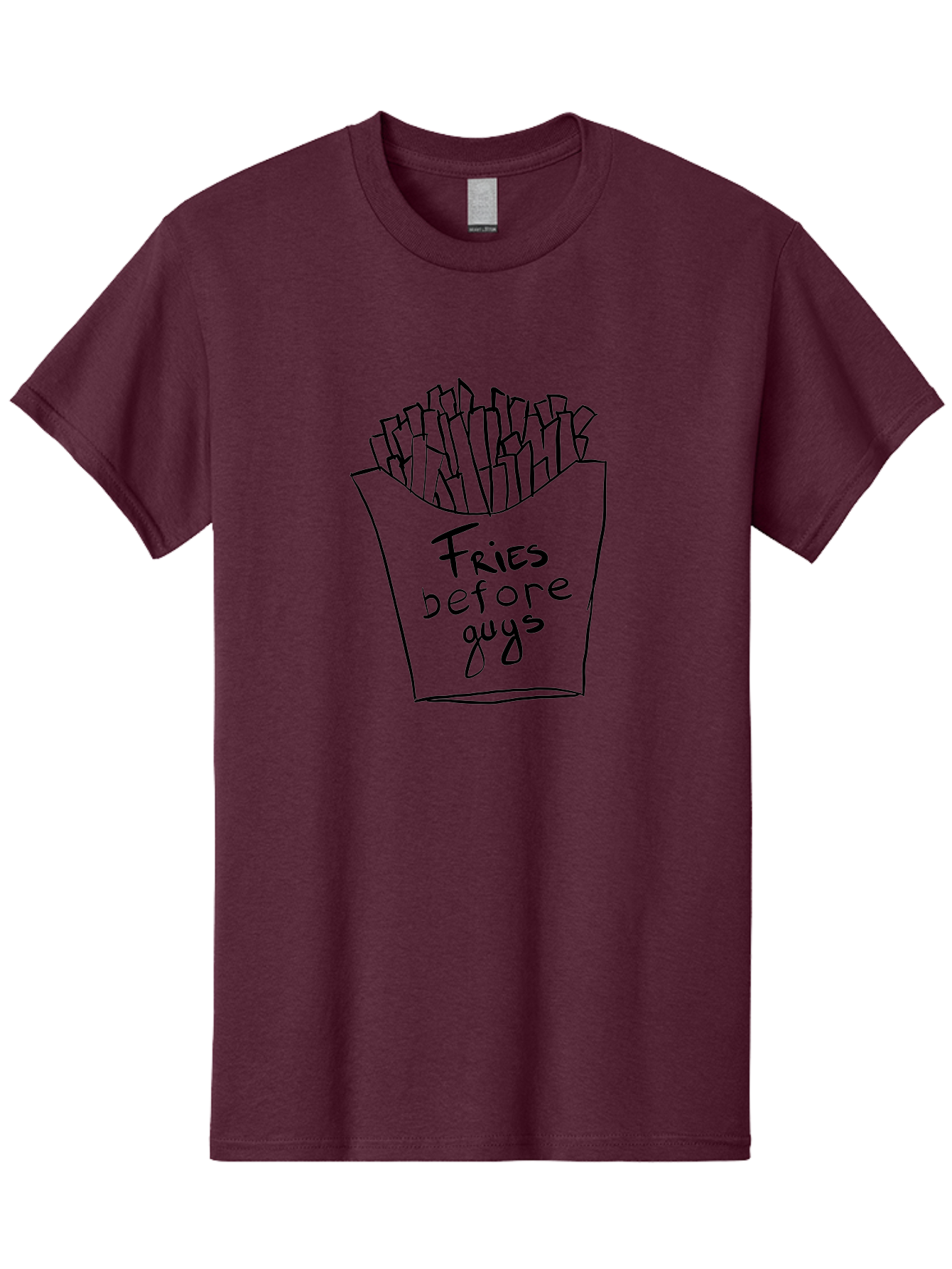 Fries-Before-Guys Men'S Graphic Tee, 100% Cotton, Comfortable Casual Summer Wear, Machine Washable, Funny Quote, French Fries, Foodie Humor, Sassy Phrase, Quirky Illustration, Hand-Drawn, Witty Saying, Fries Before Guys - Aaa040 23