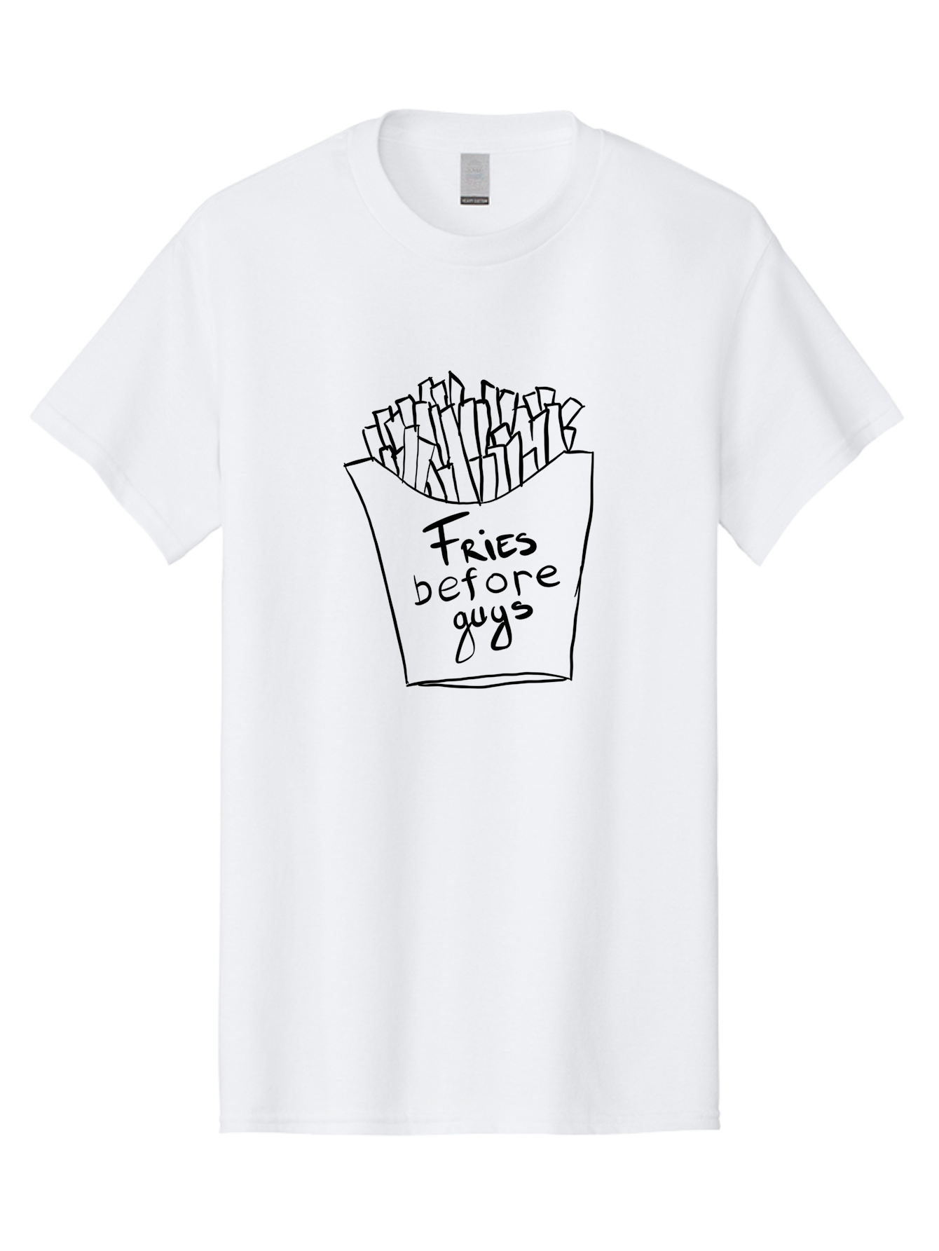Fries-Before-Guys Men'S Graphic Tee, 100% Cotton, Comfortable Casual Summer Wear, Machine Washable, Funny Quote, French Fries, Foodie Humor, Sassy Phrase, Quirky Illustration, Hand-Drawn, Witty Saying, Fries Before Guys - Aaa040 3