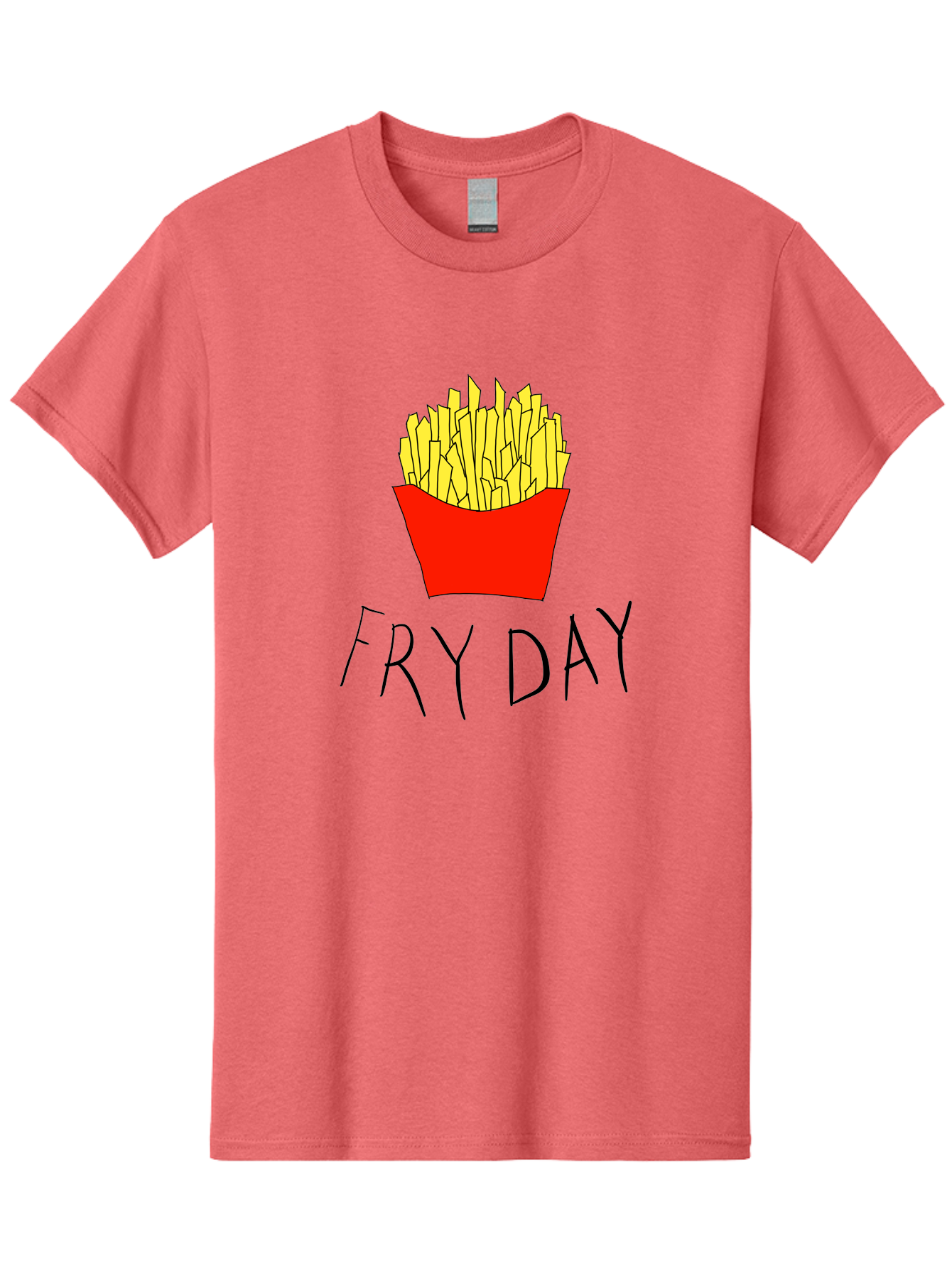Fry-Day Men'S Graphic Tee, 100% Cotton, Comfortable Casual Summer Wear, Machine Washable, French Fries, Red Container, Yellow Fries, Cartoon Style, Playful Graphics, Food Illustration, Restaurant Promotion - Aaa041 19