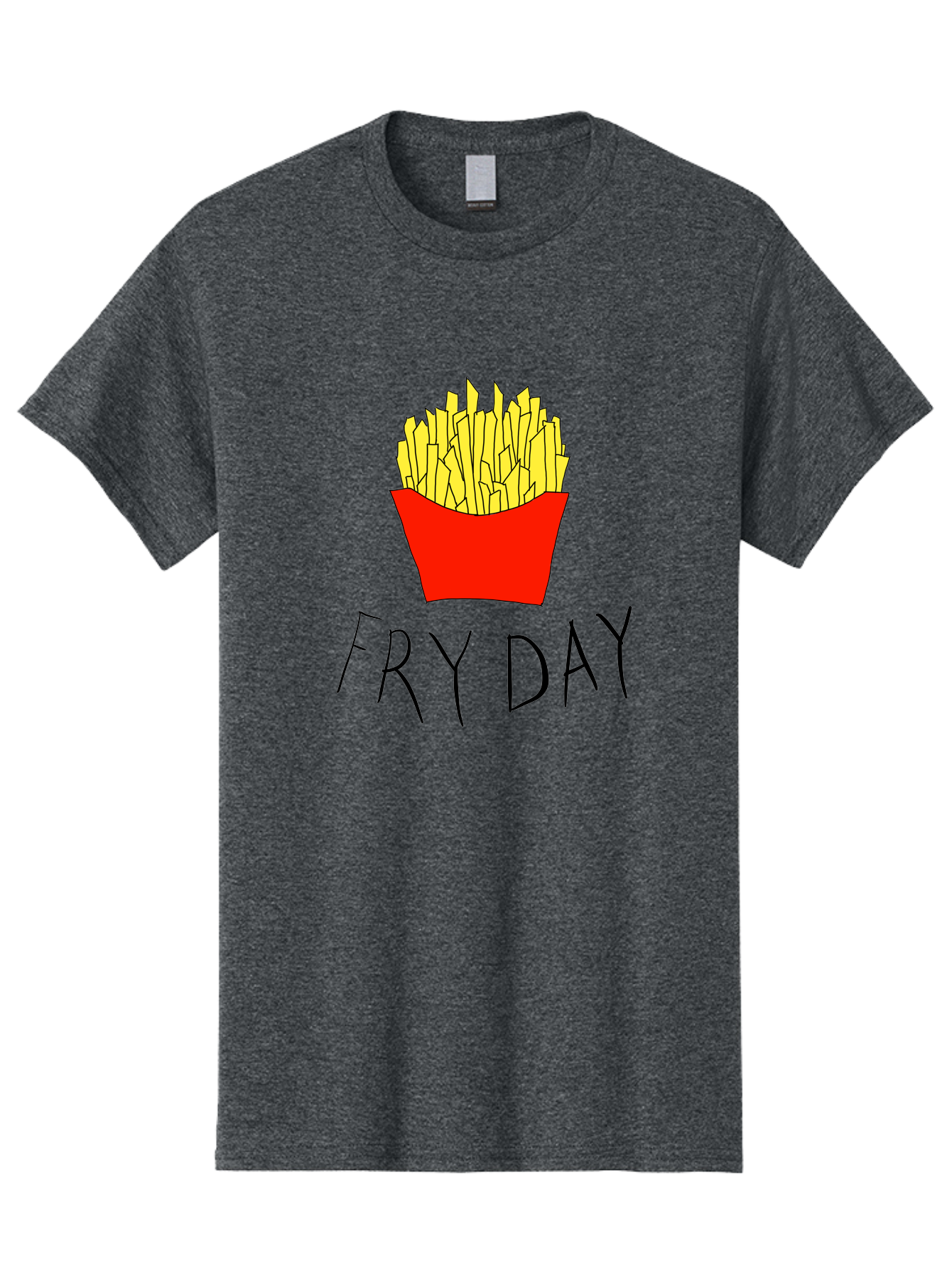 Fry-Day Men'S Graphic Tee, 100% Cotton, Comfortable Casual Summer Wear, Machine Washable, French Fries, Red Container, Yellow Fries, Cartoon Style, Playful Graphics, Food Illustration, Restaurant Promotion - Aaa041 17