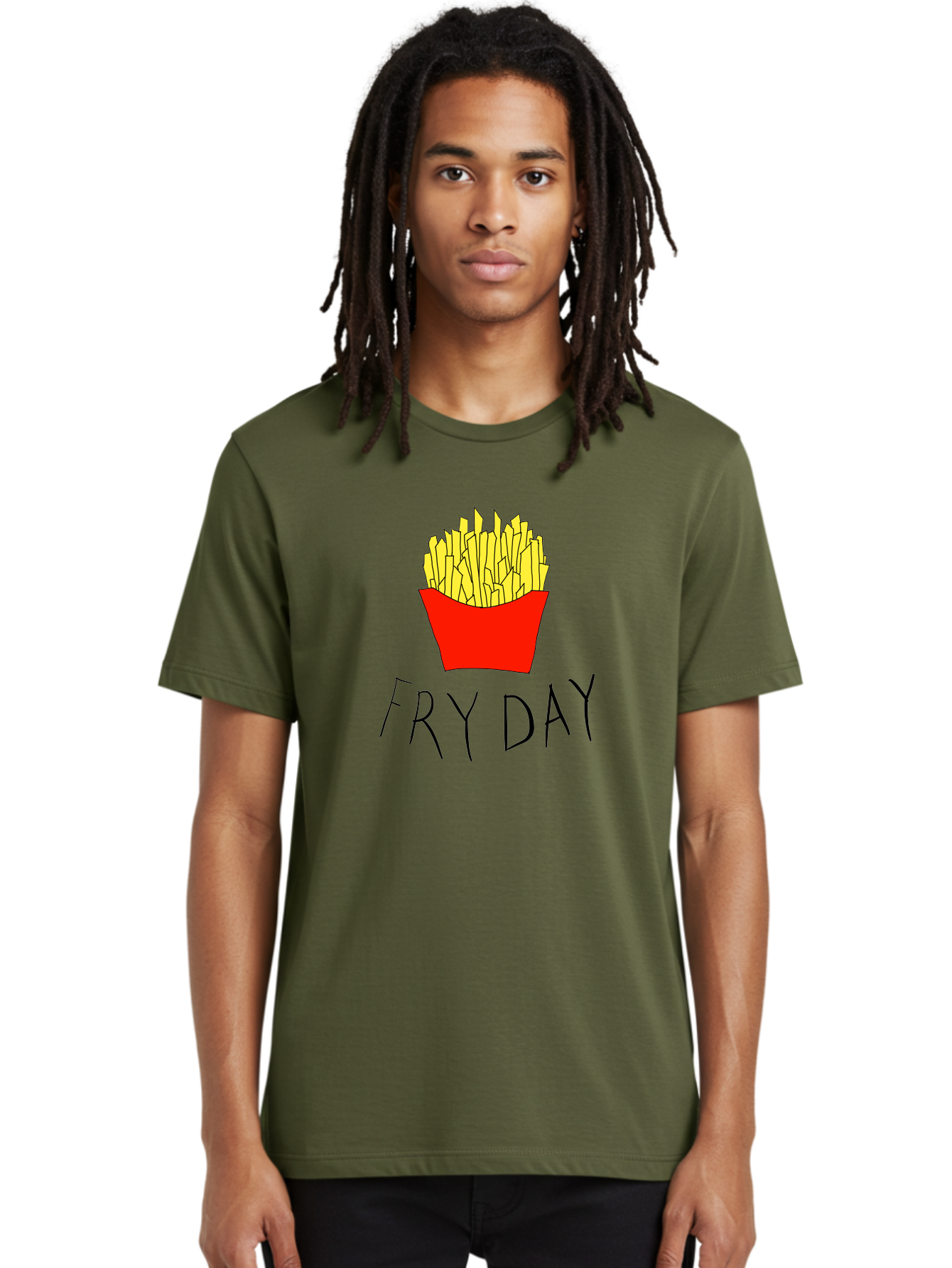 Fry-Day Men'S Graphic Tee, 100% Cotton, Comfortable Casual Summer Wear, Machine Washable, French Fries, Red Container, Yellow Fries, Cartoon Style, Playful Graphics, Food Illustration, Restaurant Promotion - Aaa041 28