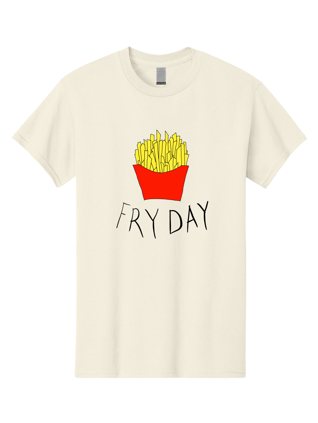 Fry-Day Men'S Graphic Tee, 100% Cotton, Comfortable Casual Summer Wear, Machine Washable, French Fries, Red Container, Yellow Fries, Cartoon Style, Playful Graphics, Food Illustration, Restaurant Promotion - Aaa041 7