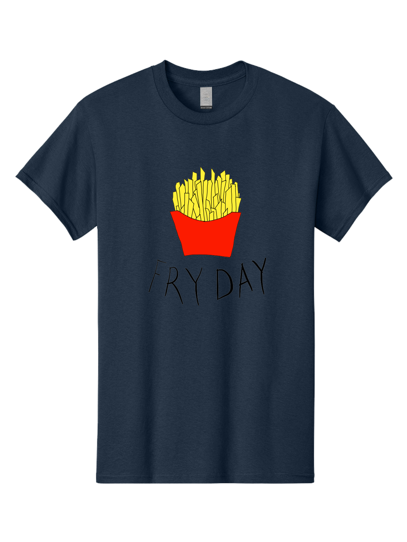 Fry-Day Men'S Graphic Tee, 100% Cotton, Comfortable Casual Summer Wear, Machine Washable, French Fries, Red Container, Yellow Fries, Cartoon Style, Playful Graphics, Food Illustration, Restaurant Promotion - Aaa041 3