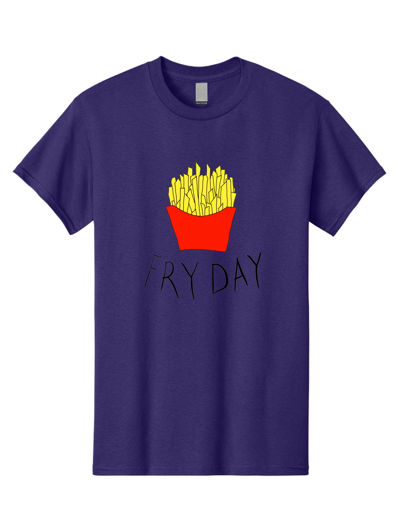 Fry-Day Men'S Graphic Tee, 100% Cotton, Comfortable Casual Summer Wear, Machine Washable, French Fries, Red Container, Yellow Fries, Cartoon Style, Playful Graphics, Food Illustration, Restaurant Promotion - Aaa041 25
