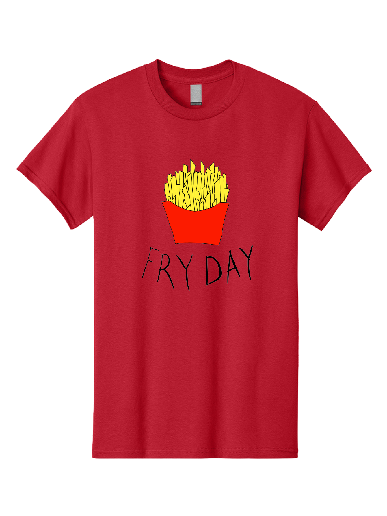 Fry-Day Men'S Graphic Tee, 100% Cotton, Comfortable Casual Summer Wear, Machine Washable, French Fries, Red Container, Yellow Fries, Cartoon Style, Playful Graphics, Food Illustration, Restaurant Promotion - Aaa041 29