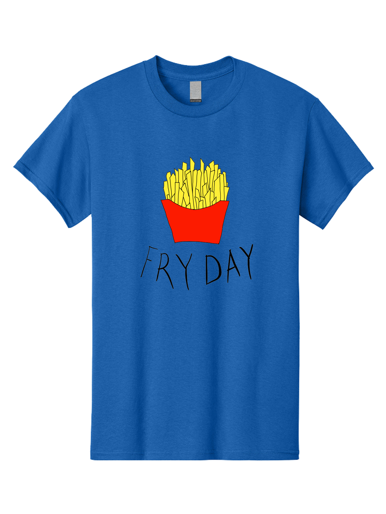 Fry-Day Men'S Graphic Tee, 100% Cotton, Comfortable Casual Summer Wear, Machine Washable, French Fries, Red Container, Yellow Fries, Cartoon Style, Playful Graphics, Food Illustration, Restaurant Promotion - Aaa041 9