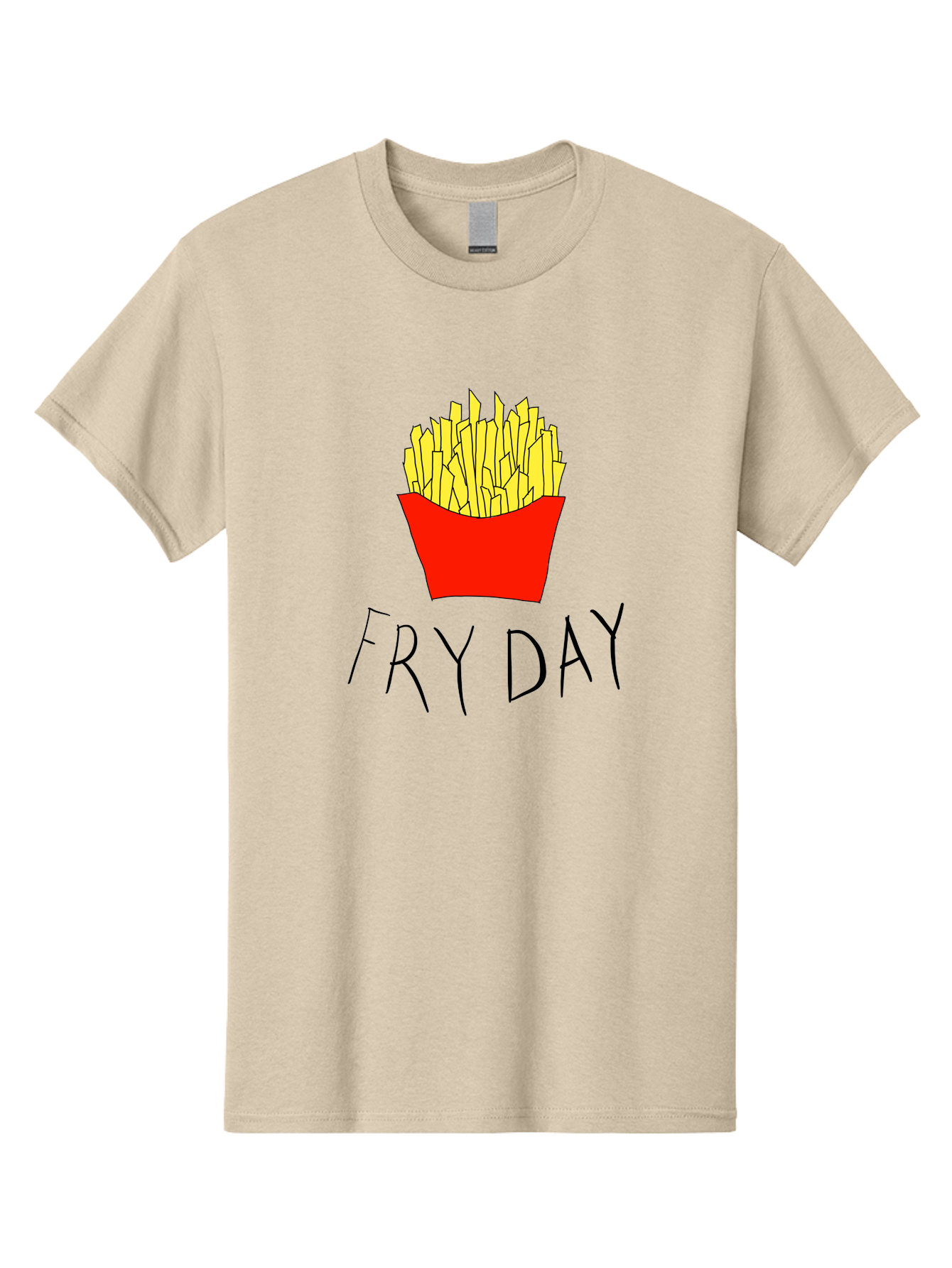 Fry-Day Men'S Graphic Tee, 100% Cotton, Comfortable Casual Summer Wear, Machine Washable, French Fries, Red Container, Yellow Fries, Cartoon Style, Playful Graphics, Food Illustration, Restaurant Promotion - Aaa041 15
