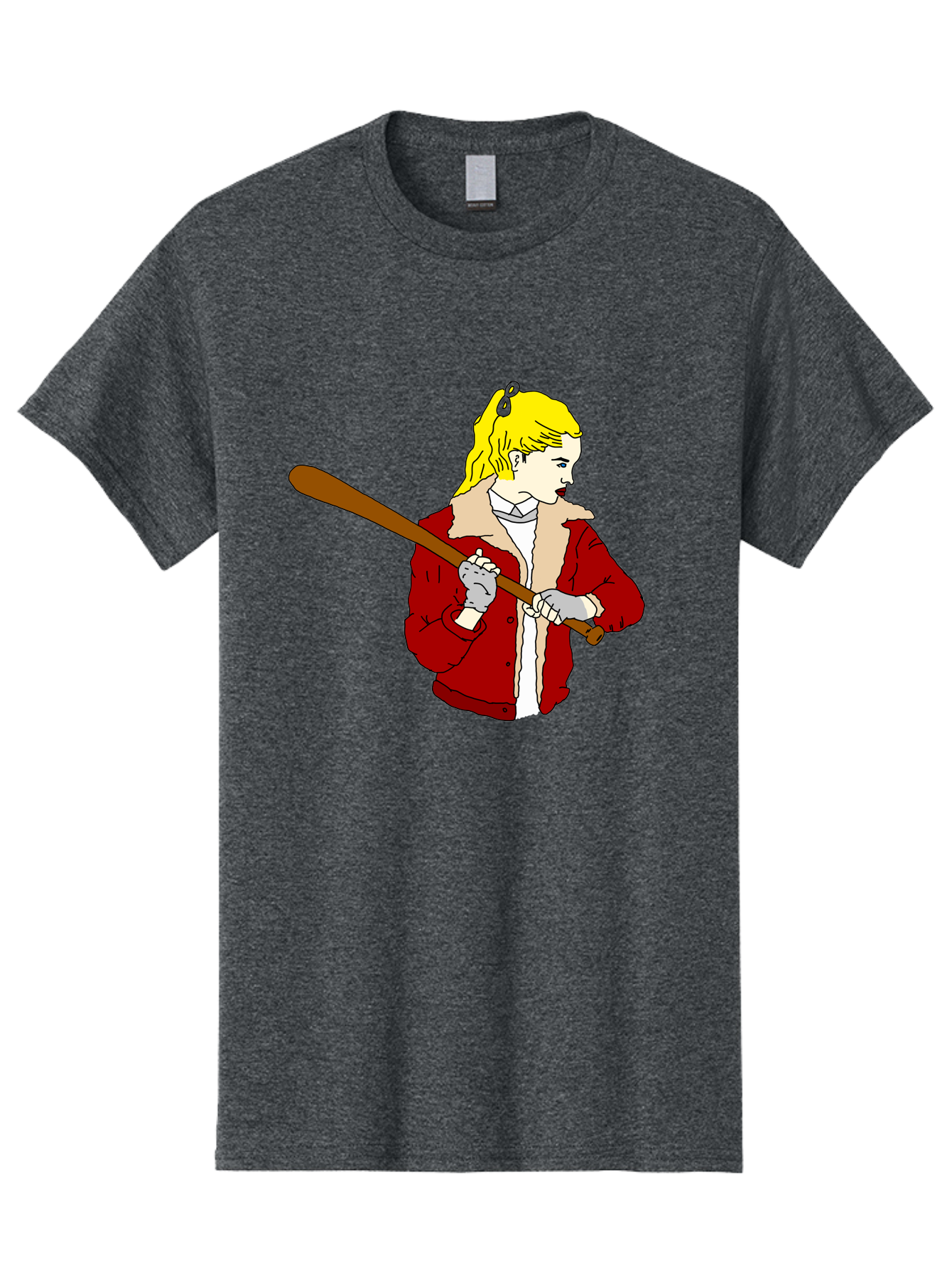 Girl-With-Baseball-Bat Men'S Graphic Tee, 100% Cotton, Comfortable Casual Summer Wear, Machine Washable, Girl With Blonde Hair, Red Jacket With Fur Collar, Holding Baseball Bat, Cartoon Style, Baseball Player, Young Athlete, Sporty Girl, - Aaa044 29