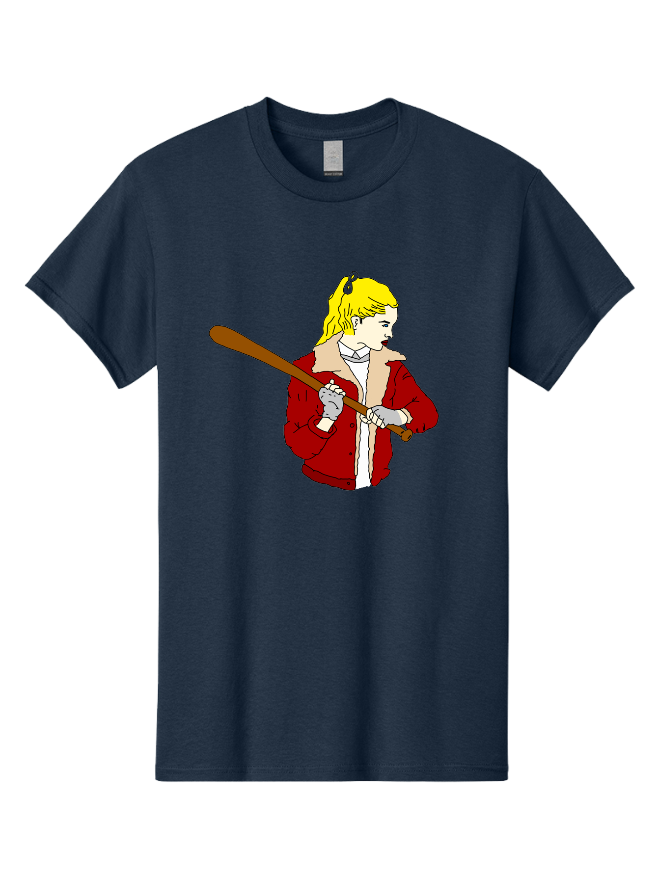 Girl-With-Baseball-Bat Men'S Graphic Tee, 100% Cotton, Comfortable Casual Summer Wear, Machine Washable, Girl With Blonde Hair, Red Jacket With Fur Collar, Holding Baseball Bat, Cartoon Style, Baseball Player, Young Athlete, Sporty Girl, - Aaa044 9