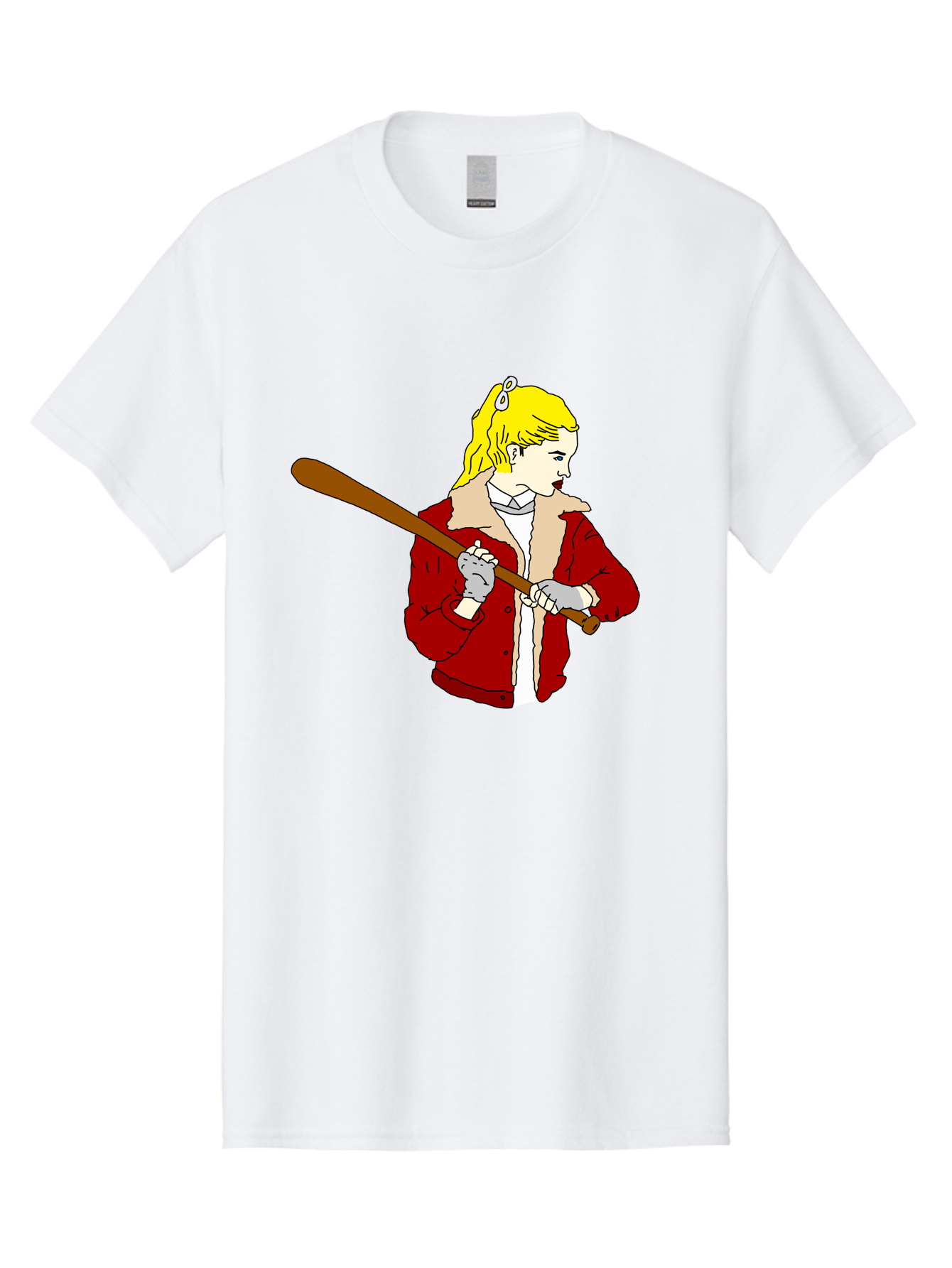 Girl-With-Baseball-Bat Men'S Graphic Tee, 100% Cotton, Comfortable Casual Summer Wear, Machine Washable, Girl With Blonde Hair, Red Jacket With Fur Collar, Holding Baseball Bat, Cartoon Style, Baseball Player, Young Athlete, Sporty Girl, - Aaa044 11