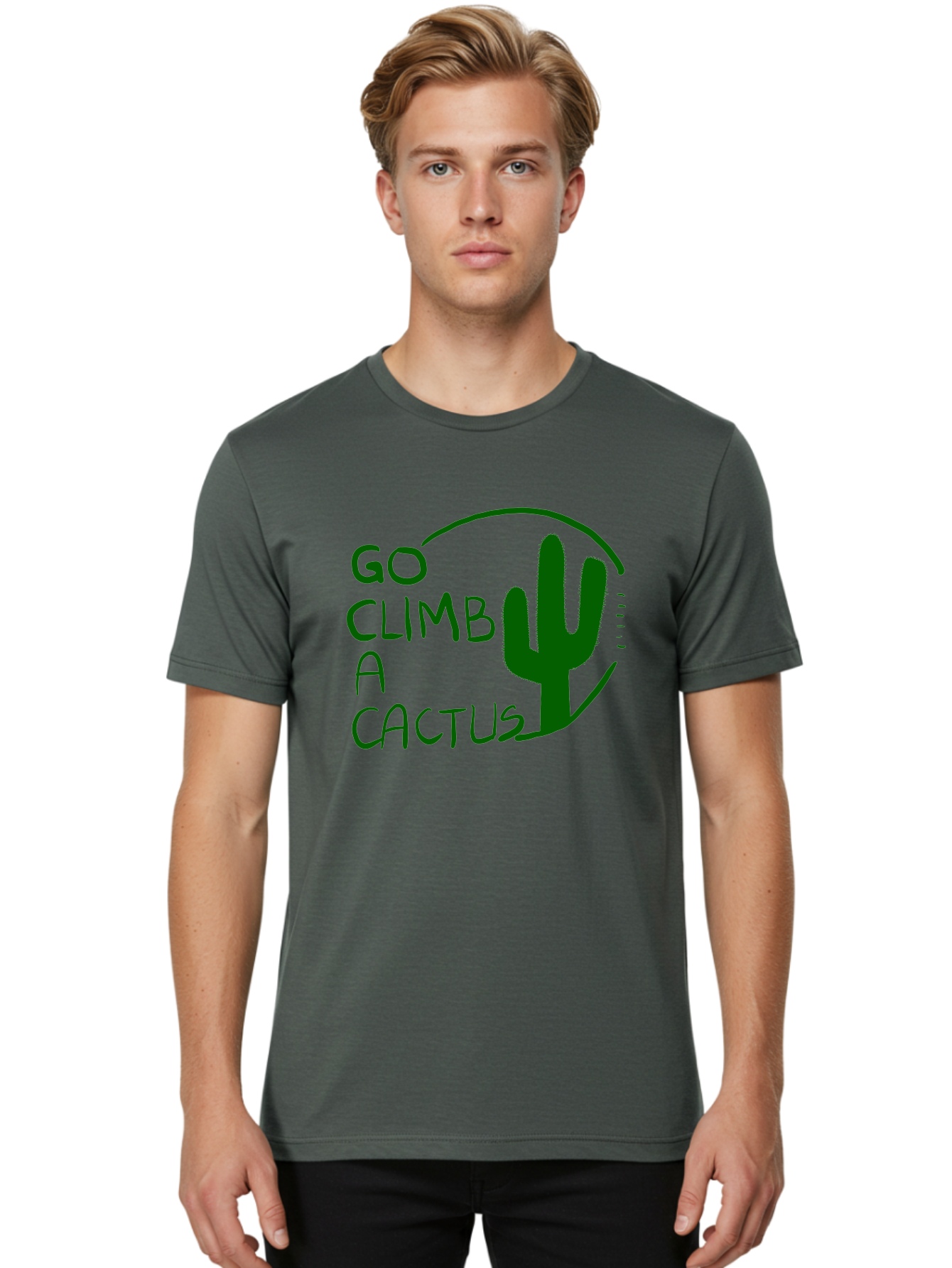 Go-Climb-A-Cactus Men'S Graphic Tee, 100% Cotton, Comfortable Casual Summer Wear, Machine Washable, Go Climb Cactus, Funny Sayings, Motivational Quotes, Satire, Humor, Adventure, Outdoors, Quirky, Cactus Love, Sarcasm - Aaa047 16