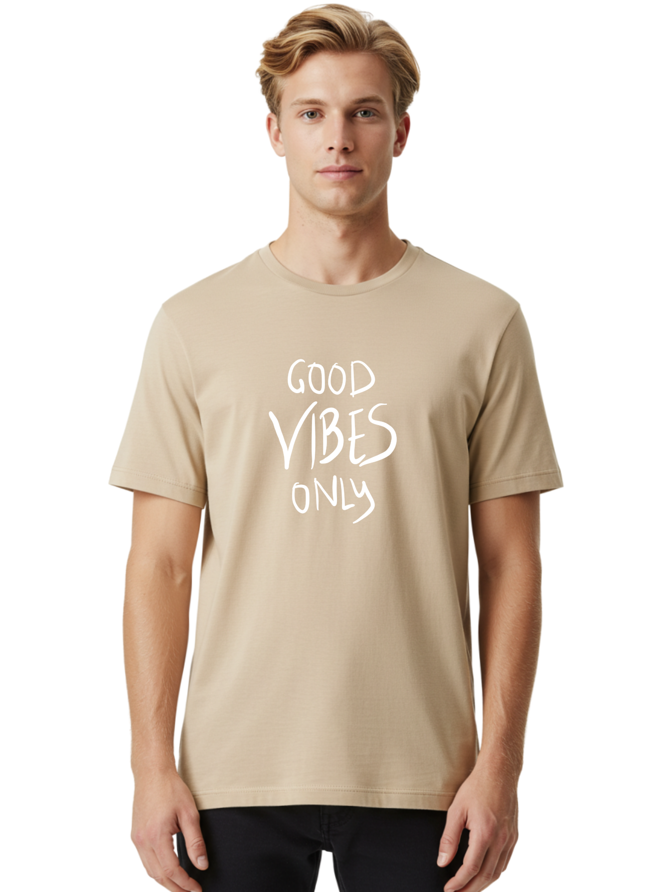 Good-Vibes-Only Men'S Graphic Tee, 100% Cotton, Comfortable Casual Summer Wear, Machine Washable, Positive Affirmations, Motivational Quotes, Good Vibes Only, Positivity, Inspiring Messages, Uplifting Quotes, Happy Thoughts - Aaa048 28