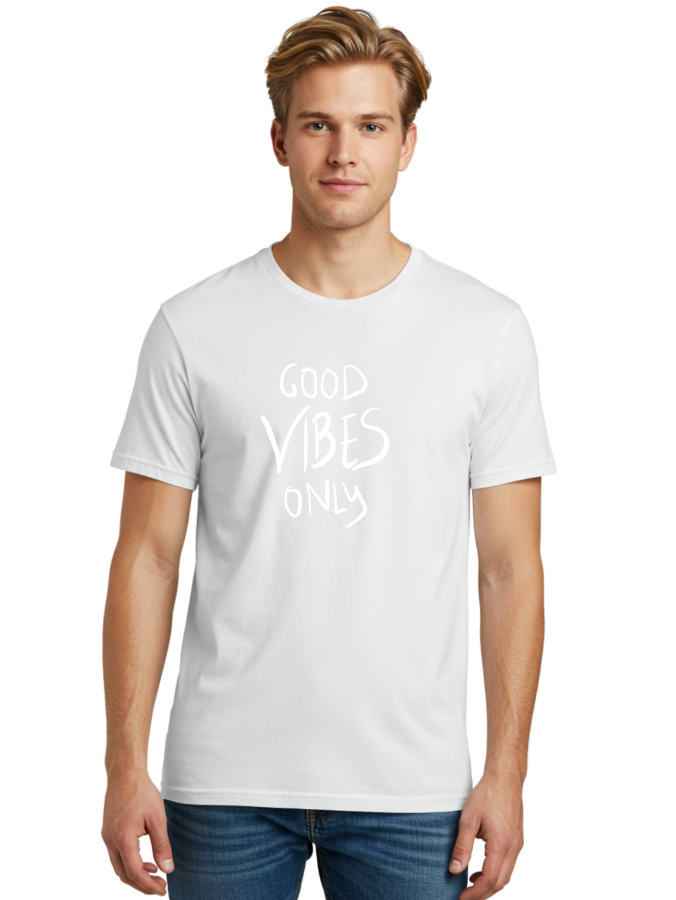 Good-Vibes-Only Men'S Graphic Tee, 100% Cotton, Comfortable Casual Summer Wear, Machine Washable, Positive Affirmations, Motivational Quotes, Good Vibes Only, Positivity, Inspiring Messages, Uplifting Quotes, Happy Thoughts - Aaa048 4