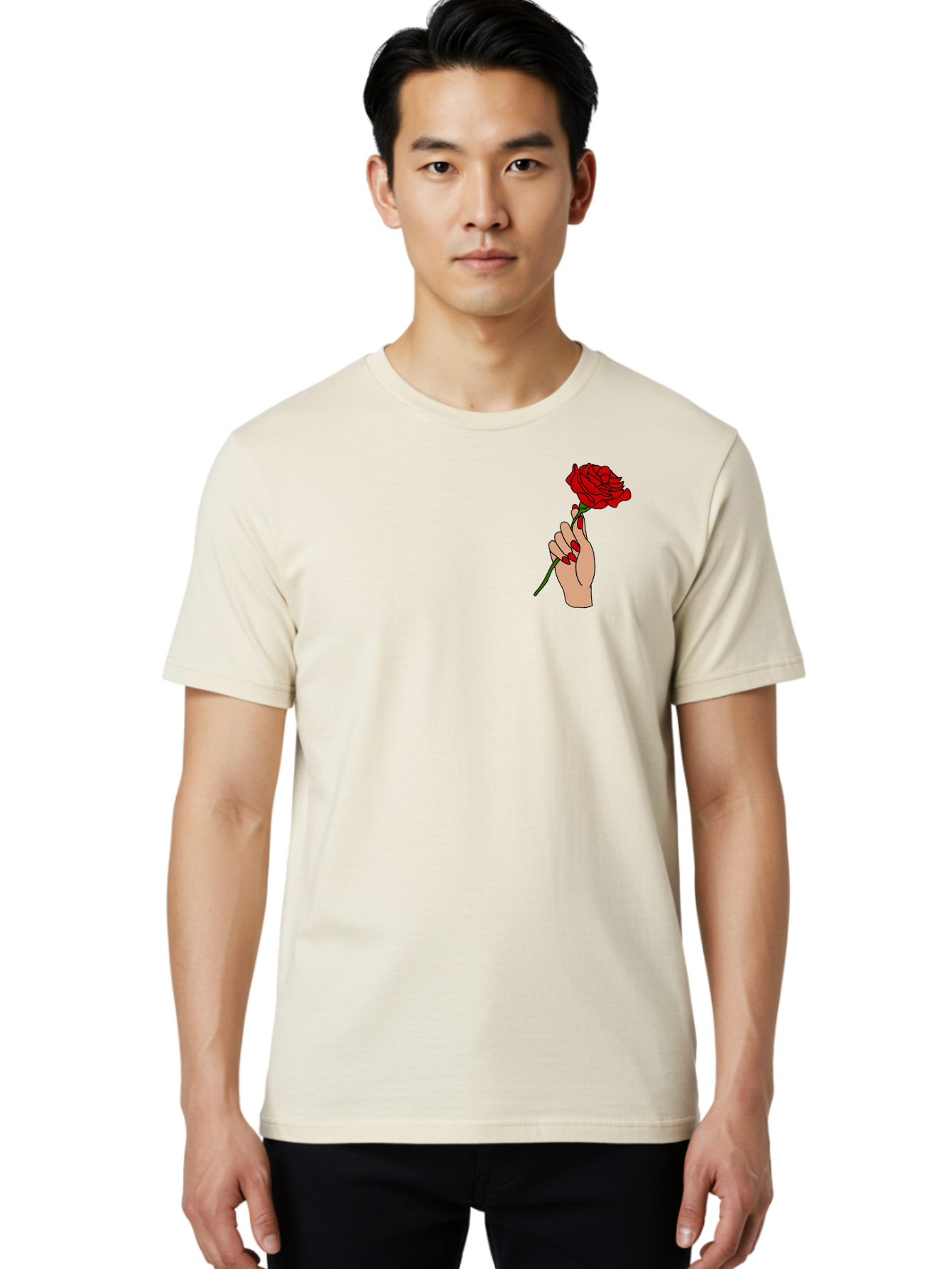 Hand-Holding-Red-Rose Men'S Graphic Tee, 100% Cotton, Comfortable Casual Summer Wear, Machine Washable, Hand Holding Red Rose, Red Rose Illustration, Romantic Gesture, Beautiful Flowers, Lovely Illustration, Cartoon Hand, Red Flowers - Aaa050 10