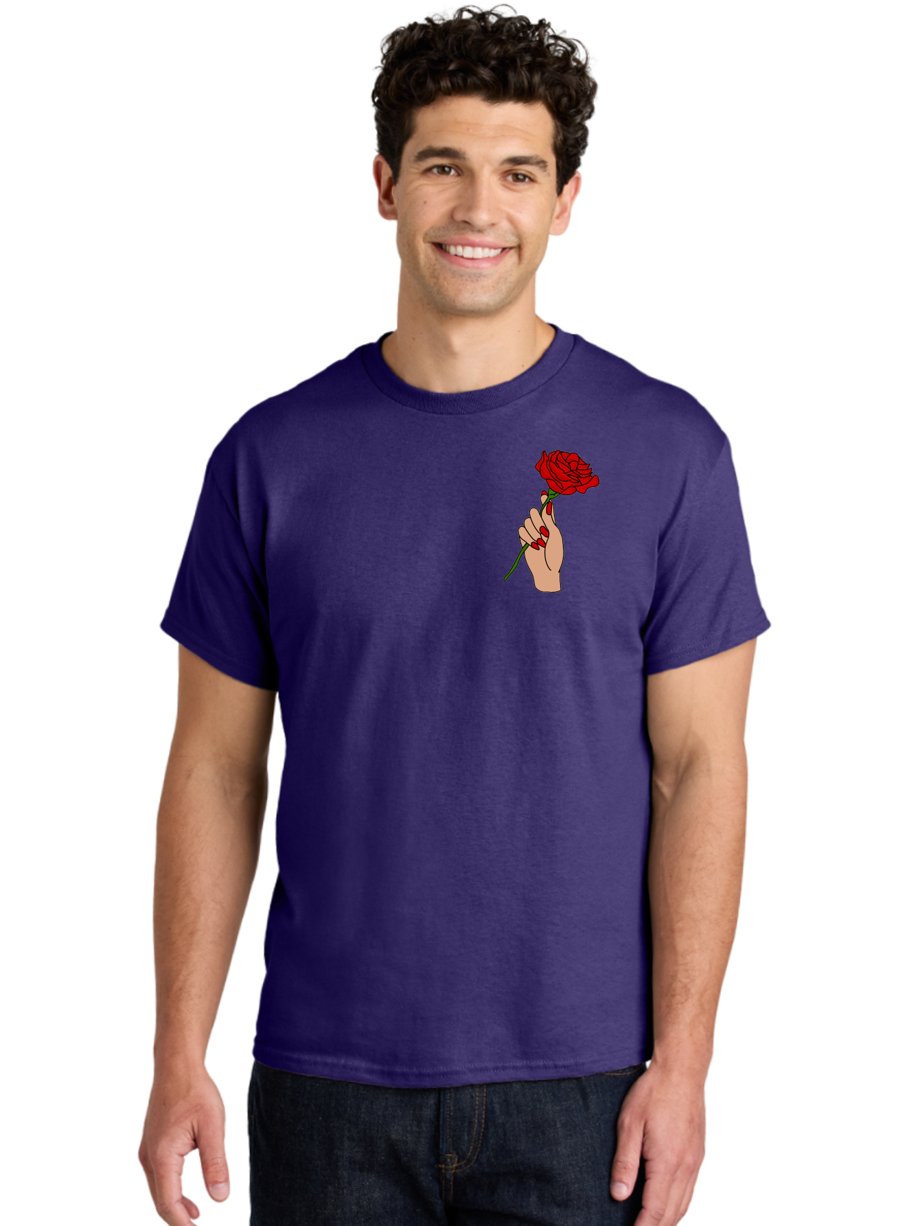 Hand-Holding-Red-Rose Men'S Graphic Tee, 100% Cotton, Comfortable Casual Summer Wear, Machine Washable, Hand Holding Red Rose, Red Rose Illustration, Romantic Gesture, Beautiful Flowers, Lovely Illustration, Cartoon Hand, Red Flowers - Aaa050 8
