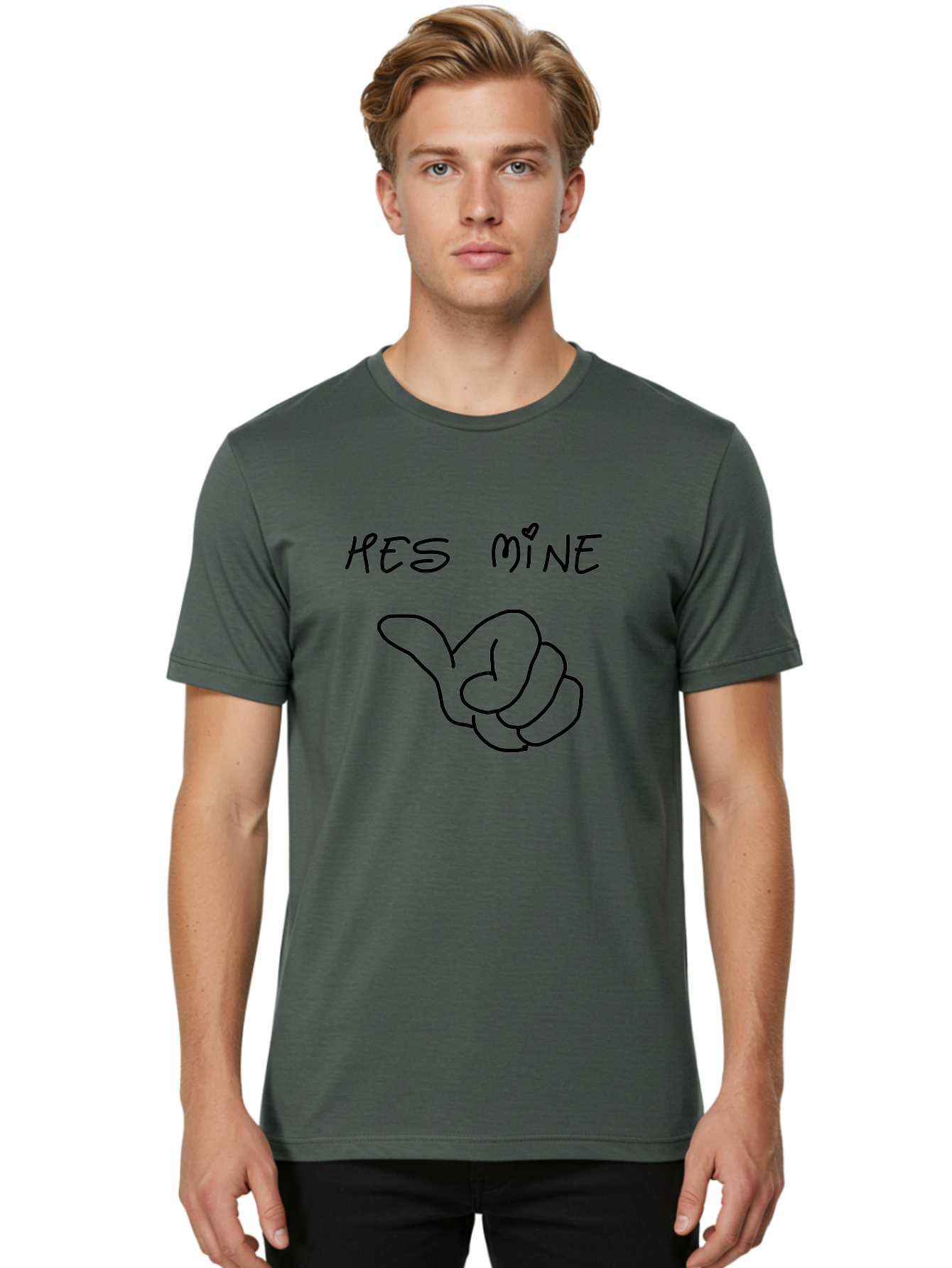 Hes-Mine Men'S Graphic Tee, 100% Cotton, Comfortable Casual Summer Wear, Machine Washable, Hand Gesture, Thumbs Up, Love Sign, Heart Symbol, Possessive Symbol, Quirky Art, Funny Graphics, Hand Drawn Illustration, Playful Design - Aaa053 4