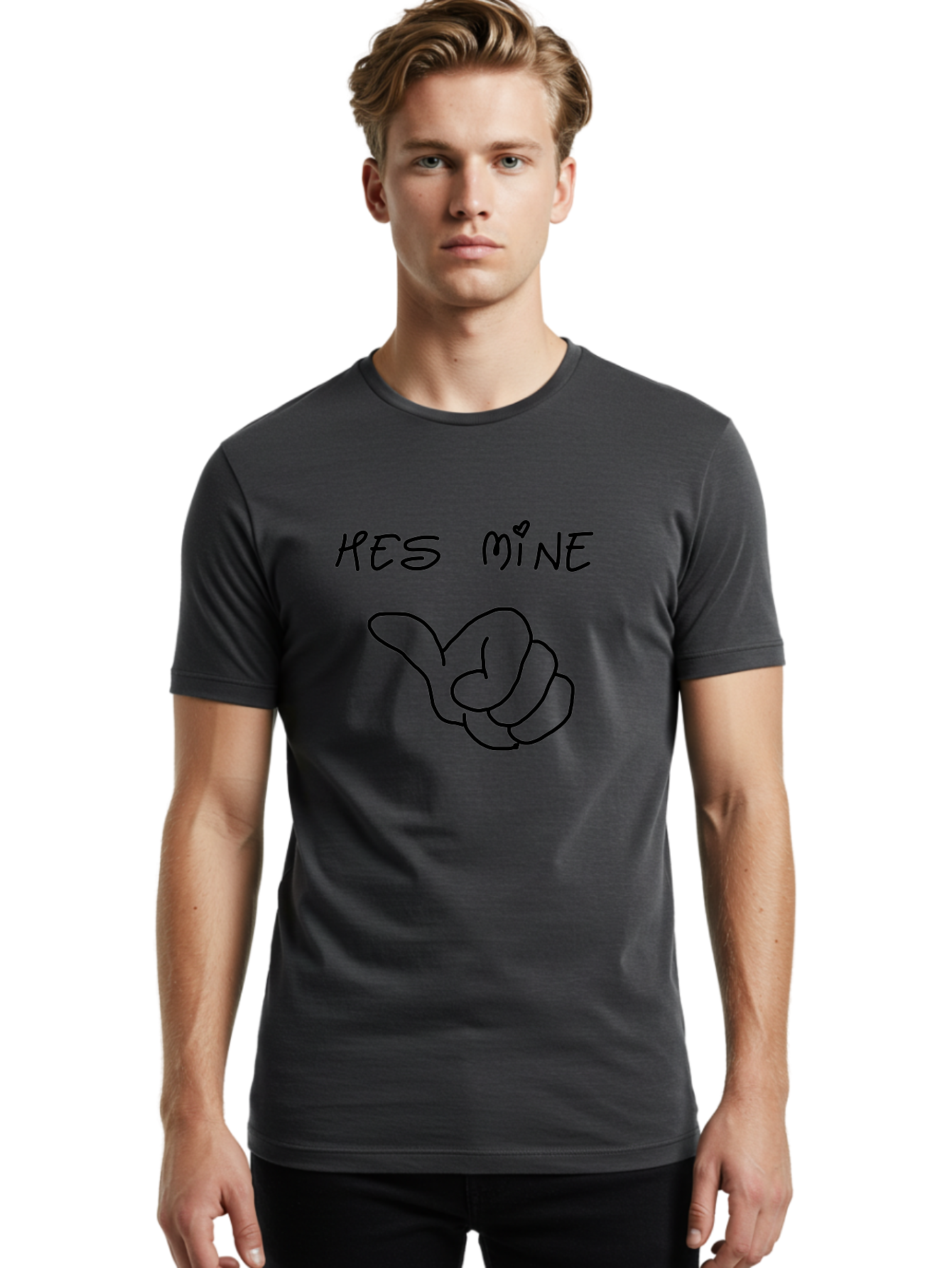 Hes-Mine Men'S Graphic Tee, 100% Cotton, Comfortable Casual Summer Wear, Machine Washable, Hand Gesture, Thumbs Up, Love Sign, Heart Symbol, Possessive Symbol, Quirky Art, Funny Graphics, Hand Drawn Illustration, Playful Design - Aaa053 10