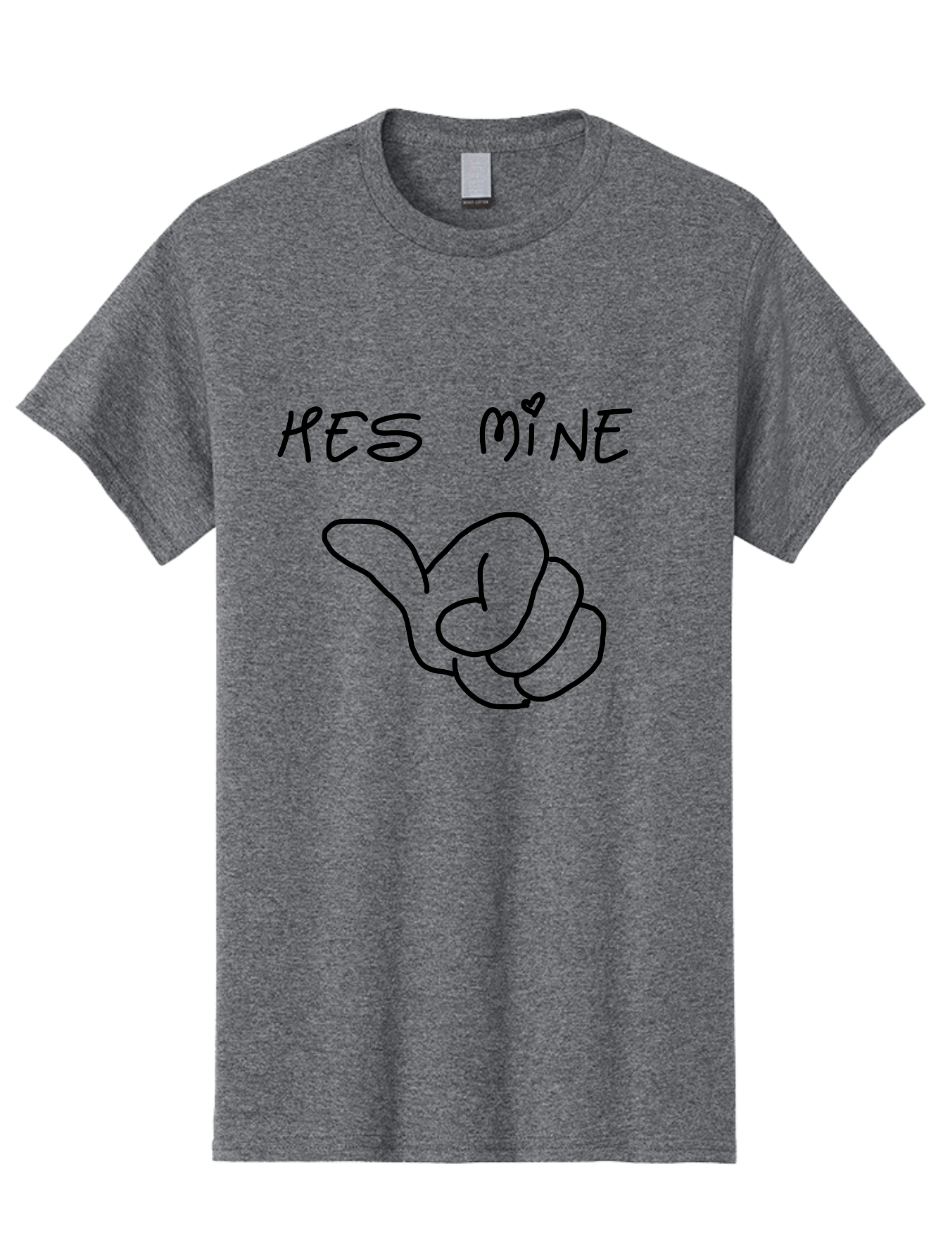 Hes-Mine Men'S Graphic Tee, 100% Cotton, Comfortable Casual Summer Wear, Machine Washable, Hand Gesture, Thumbs Up, Love Sign, Heart Symbol, Possessive Symbol, Quirky Art, Funny Graphics, Hand Drawn Illustration, Playful Design - Aaa053 25