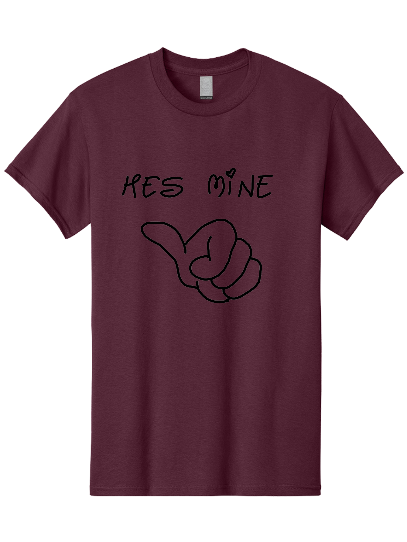 Hes-Mine Men'S Graphic Tee, 100% Cotton, Comfortable Casual Summer Wear, Machine Washable, Hand Gesture, Thumbs Up, Love Sign, Heart Symbol, Possessive Symbol, Quirky Art, Funny Graphics, Hand Drawn Illustration, Playful Design - Aaa053 21