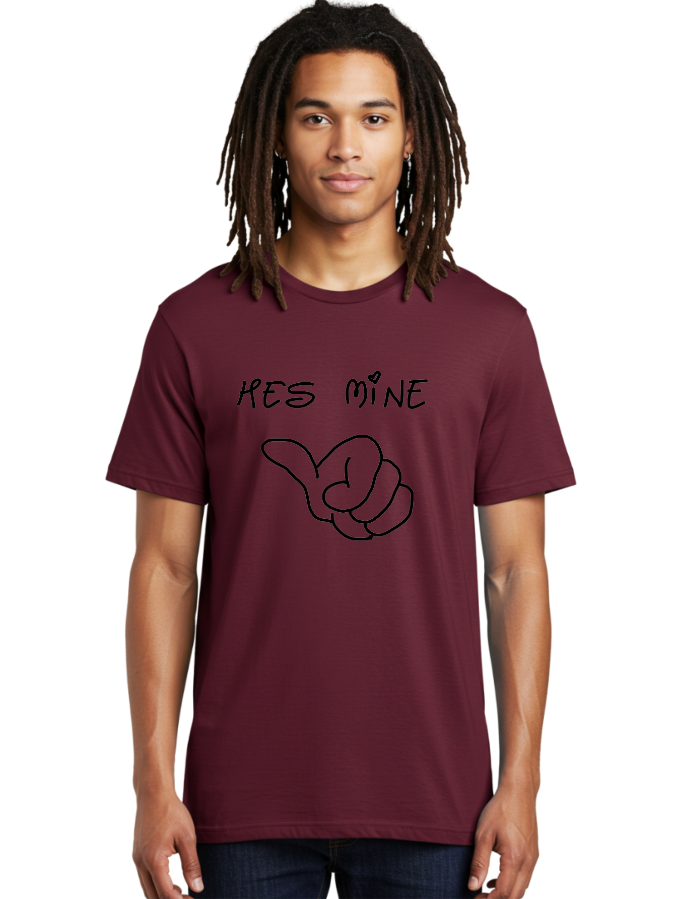 Hes-Mine Men'S Graphic Tee, 100% Cotton, Comfortable Casual Summer Wear, Machine Washable, Hand Gesture, Thumbs Up, Love Sign, Heart Symbol, Possessive Symbol, Quirky Art, Funny Graphics, Hand Drawn Illustration, Playful Design - Aaa053 22