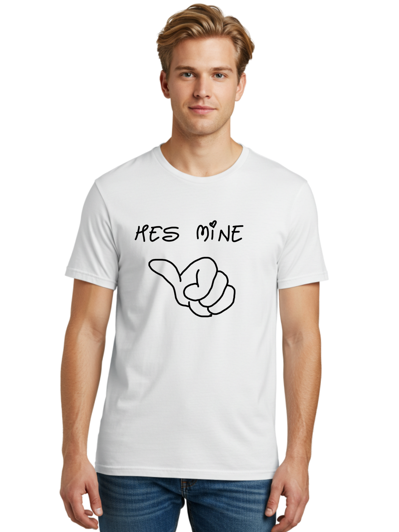 Hes-Mine Men'S Graphic Tee, 100% Cotton, Comfortable Casual Summer Wear, Machine Washable, Hand Gesture, Thumbs Up, Love Sign, Heart Symbol, Possessive Symbol, Quirky Art, Funny Graphics, Hand Drawn Illustration, Playful Design - Aaa053 14
