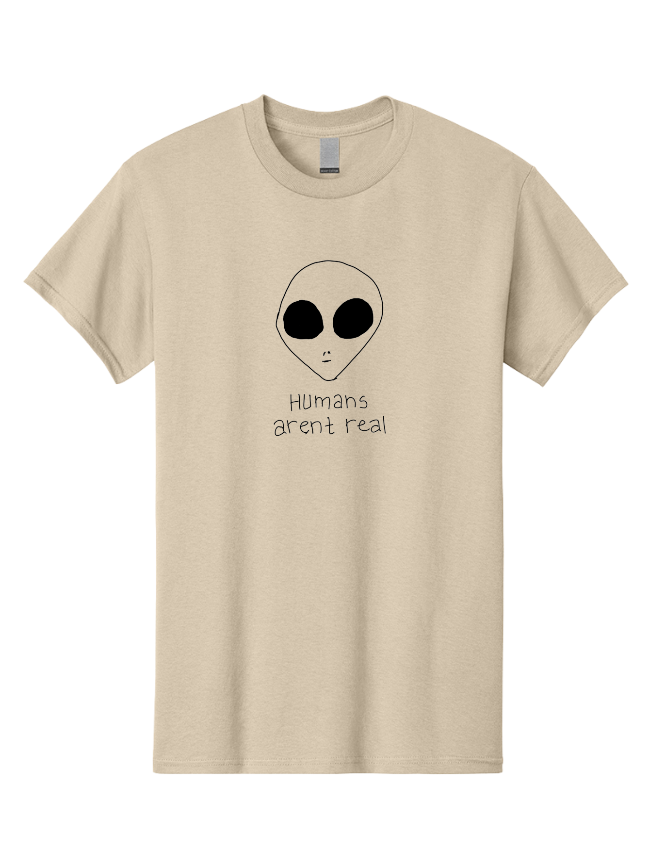 Humans-Aren-T-Real Men'S Graphic Tee, 100% Cotton, Comfortable Casual Summer Wear, Machine Washable, Alien Conspiracy Theory, Cartoon Alien, Humor, Parody, Satirical Art, Extraterrestrial Life, Pop Culture, Doodle Art, Funny Memes, - Aaa055 11