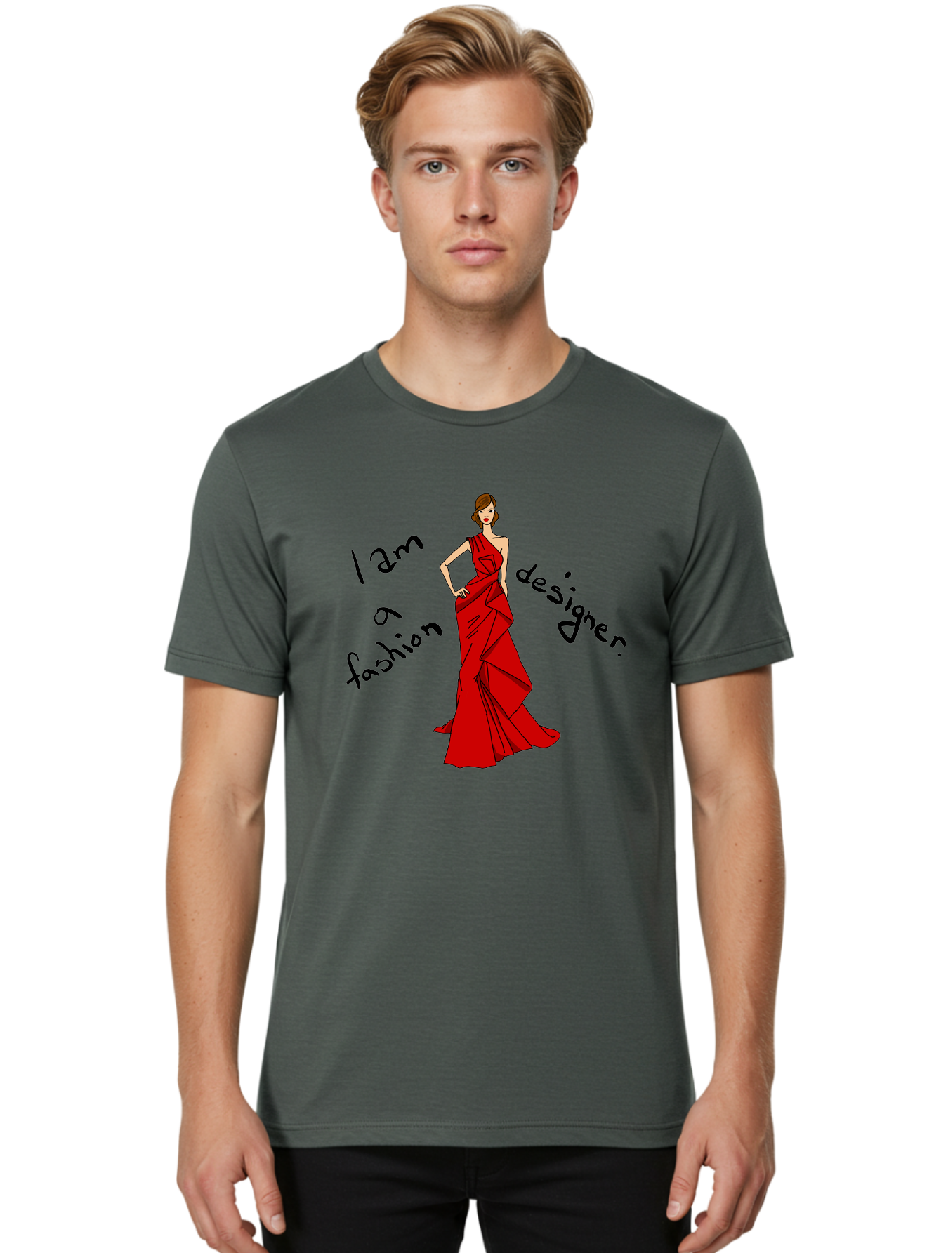 I-Am-A-Fashion-Designer Men'S Graphic Tee, 100% Cotton, Comfortable Casual Summer Wear, Machine Washable, Fashion Designer, Stylish Woman, Red Dress, Elegant Pose, Fashion Statement, Design Inspiration, Fashion Illustration, - Aaa057 22