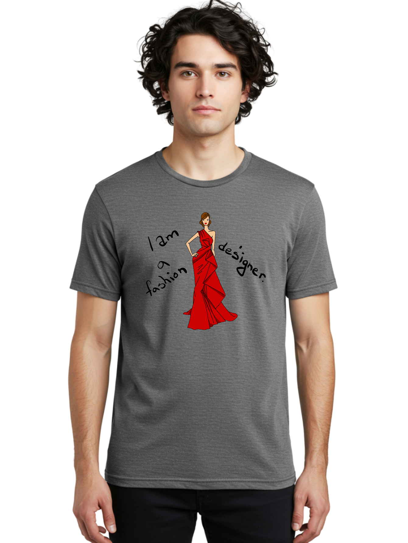 I-Am-A-Fashion-Designer Men'S Graphic Tee, 100% Cotton, Comfortable Casual Summer Wear, Machine Washable, Fashion Designer, Stylish Woman, Red Dress, Elegant Pose, Fashion Statement, Design Inspiration, Fashion Illustration, - Aaa057 30
