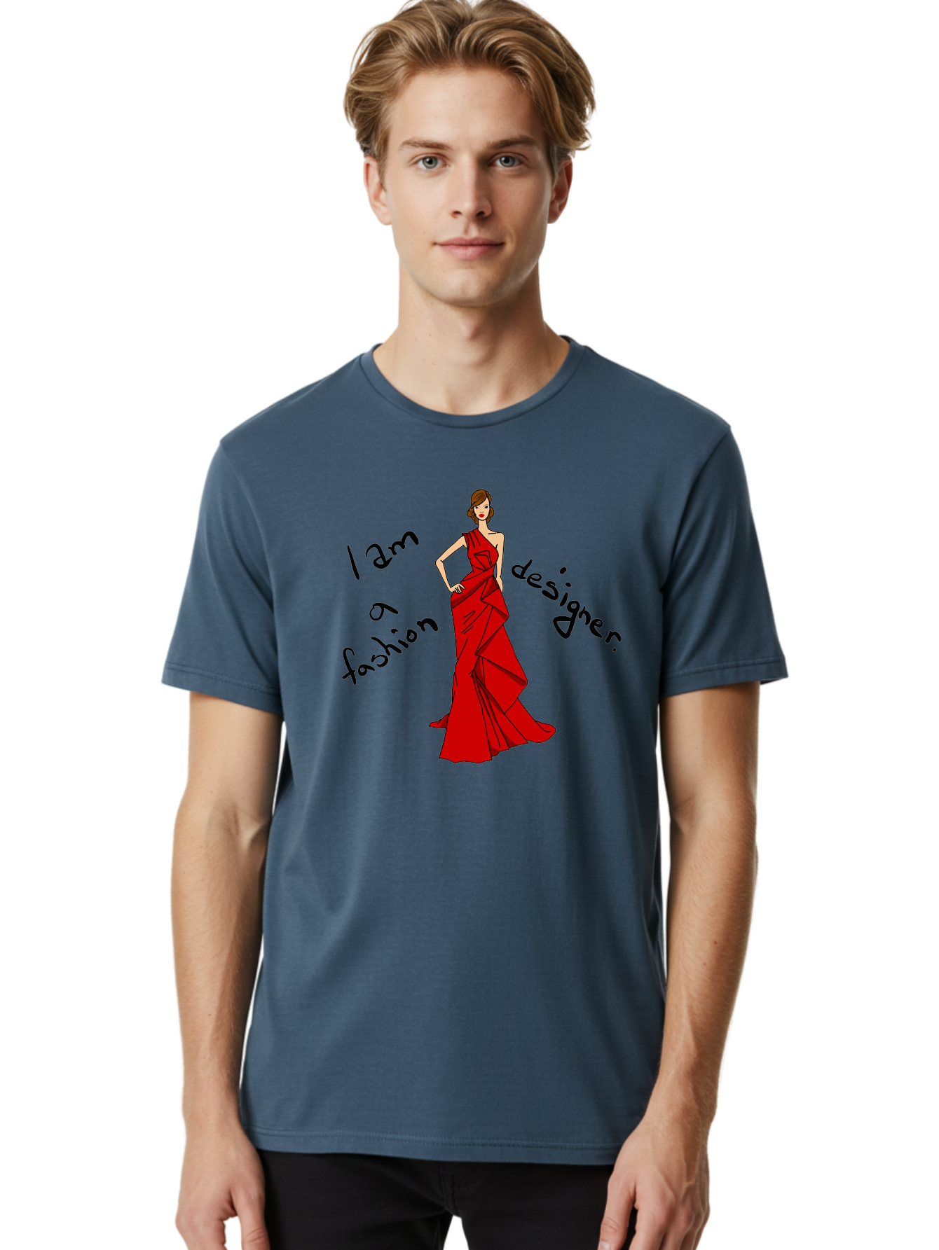 I-Am-A-Fashion-Designer Men'S Graphic Tee, 100% Cotton, Comfortable Casual Summer Wear, Machine Washable, Fashion Designer, Stylish Woman, Red Dress, Elegant Pose, Fashion Statement, Design Inspiration, Fashion Illustration, - Aaa057 10