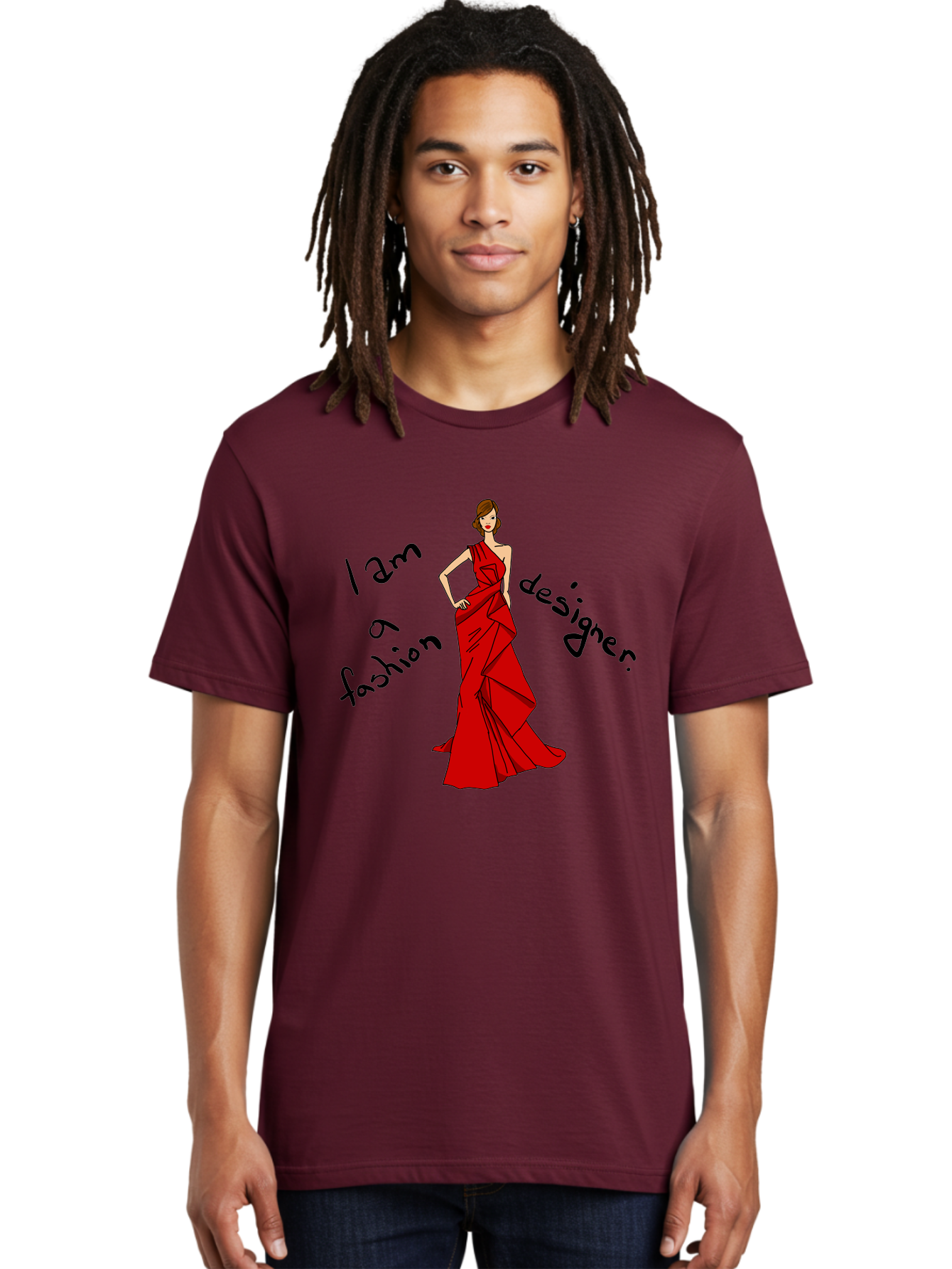 I-Am-A-Fashion-Designer Men'S Graphic Tee, 100% Cotton, Comfortable Casual Summer Wear, Machine Washable, Fashion Designer, Stylish Woman, Red Dress, Elegant Pose, Fashion Statement, Design Inspiration, Fashion Illustration, - Aaa057 4