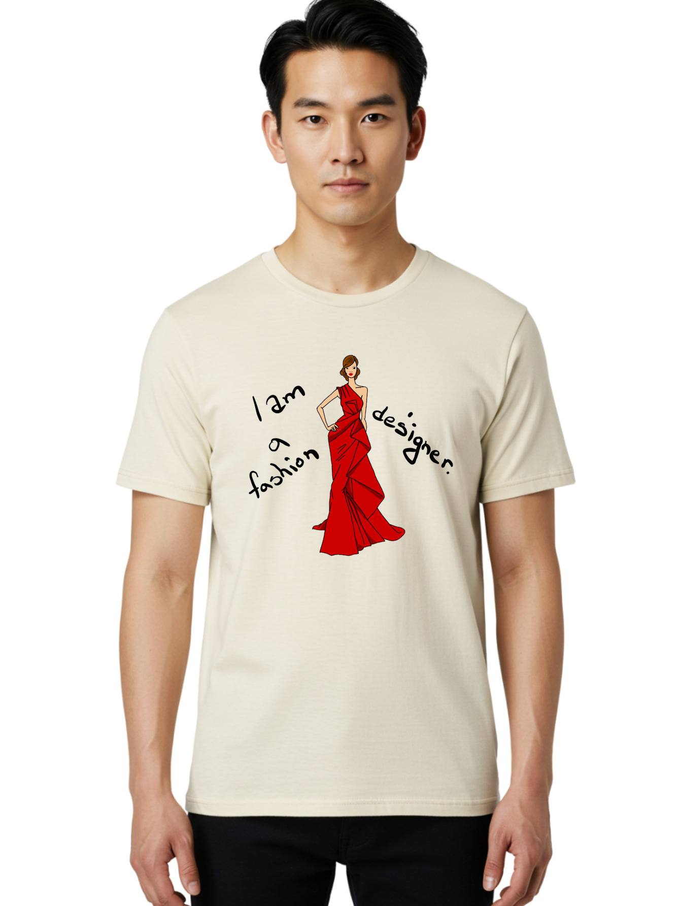 I-Am-A-Fashion-Designer Men'S Graphic Tee, 100% Cotton, Comfortable Casual Summer Wear, Machine Washable, Fashion Designer, Stylish Woman, Red Dress, Elegant Pose, Fashion Statement, Design Inspiration, Fashion Illustration, - Aaa057 12