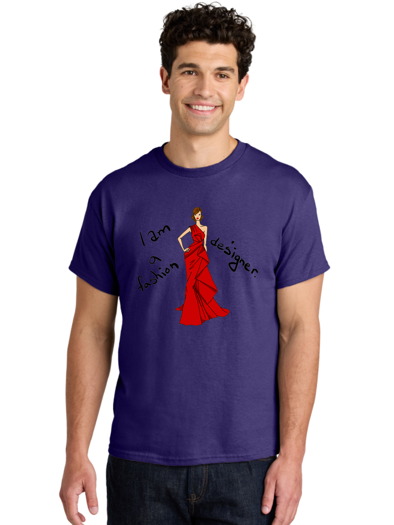 I-Am-A-Fashion-Designer Men'S Graphic Tee, 100% Cotton, Comfortable Casual Summer Wear, Machine Washable, Fashion Designer, Stylish Woman, Red Dress, Elegant Pose, Fashion Statement, Design Inspiration, Fashion Illustration, - Aaa057 16