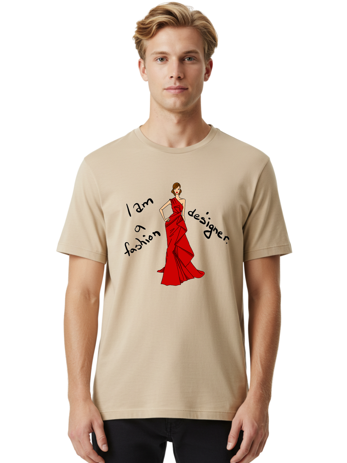I-Am-A-Fashion-Designer Men'S Graphic Tee, 100% Cotton, Comfortable Casual Summer Wear, Machine Washable, Fashion Designer, Stylish Woman, Red Dress, Elegant Pose, Fashion Statement, Design Inspiration, Fashion Illustration, - Aaa057 28