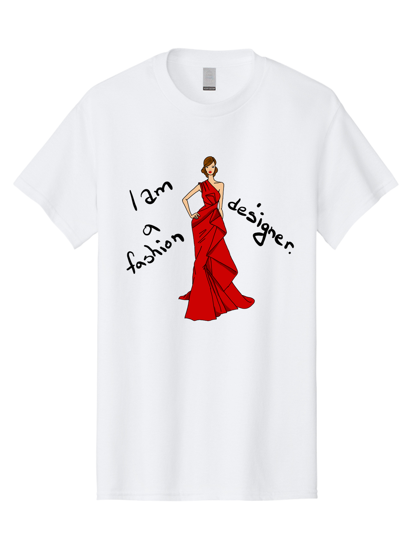 I-Am-A-Fashion-Designer Men'S Graphic Tee, 100% Cotton, Comfortable Casual Summer Wear, Machine Washable, Fashion Designer, Stylish Woman, Red Dress, Elegant Pose, Fashion Statement, Design Inspiration, Fashion Illustration, - Aaa057 25