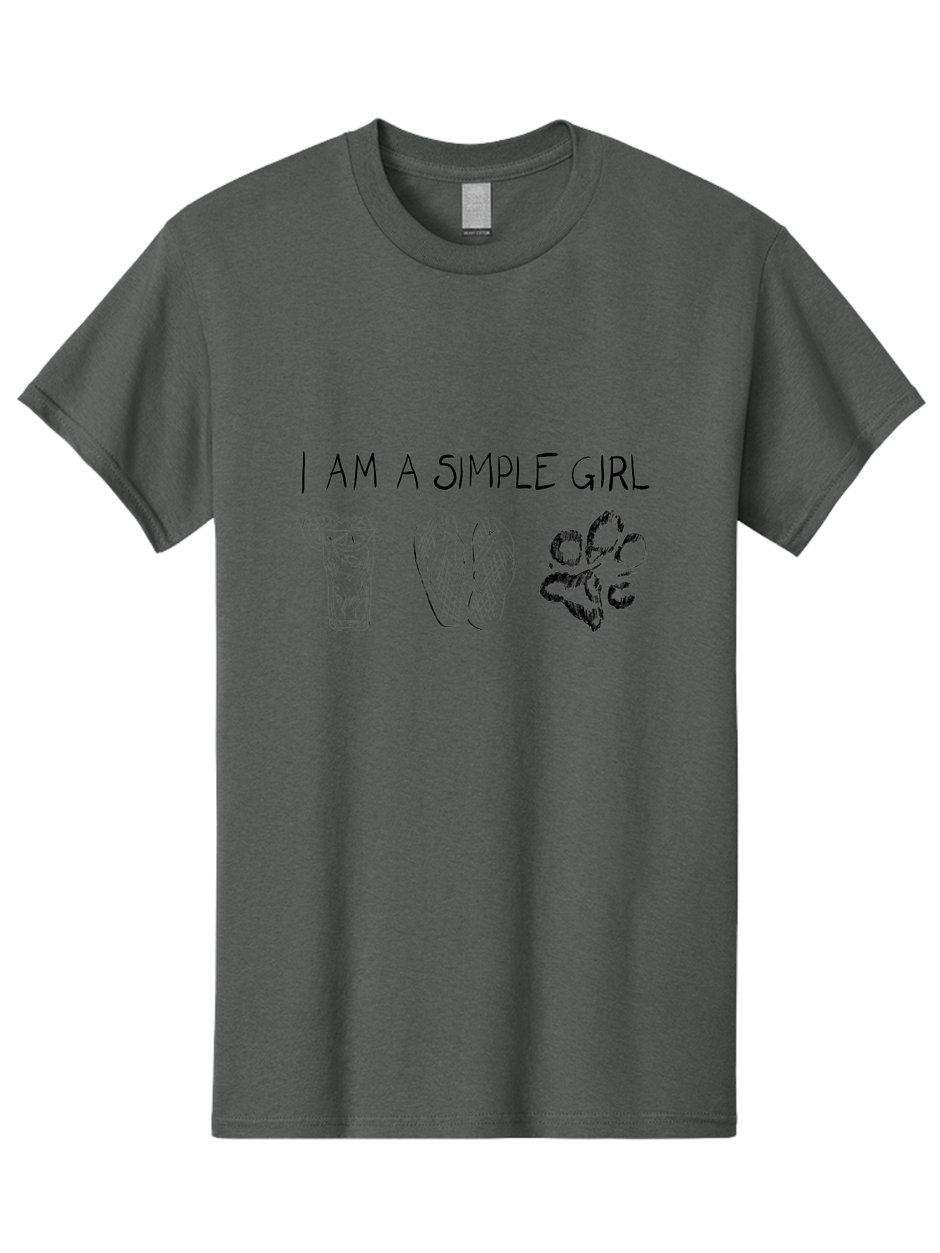 I-Am-A-Simple-Girl Men'S Graphic Tee, 100% Cotton, Comfortable Casual Summer Wear, Machine Washable, Simple Girl Quote, Cute Illustrations, Cocktail Drink, Flip Flops, Dog Paw, Casual Lifestyle, Relaxed Vibe, Fun Design - Aaa058 23