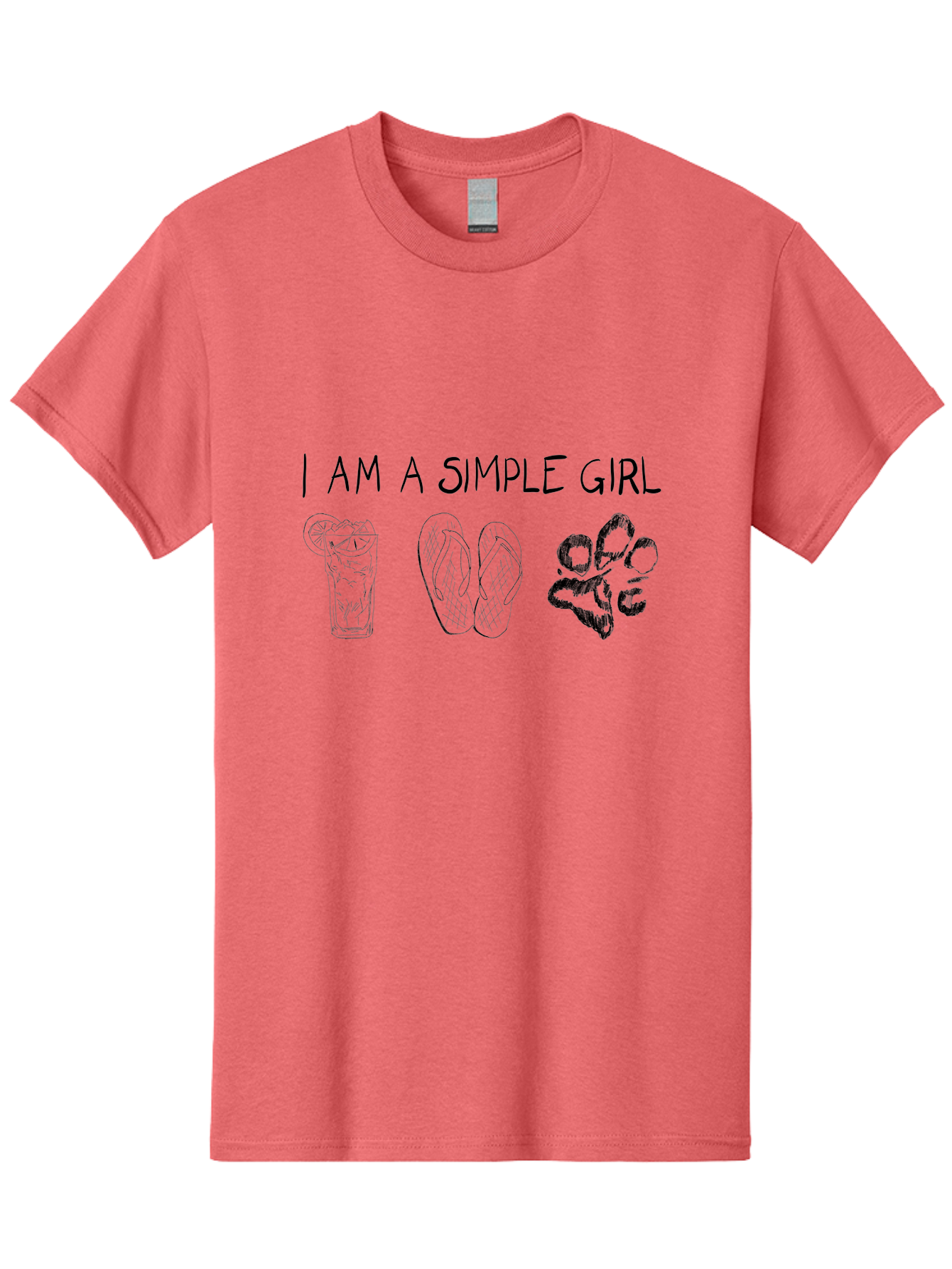 I-Am-A-Simple-Girl Men'S Graphic Tee, 100% Cotton, Comfortable Casual Summer Wear, Machine Washable, Simple Girl Quote, Cute Illustrations, Cocktail Drink, Flip Flops, Dog Paw, Casual Lifestyle, Relaxed Vibe, Fun Design - Aaa058 13