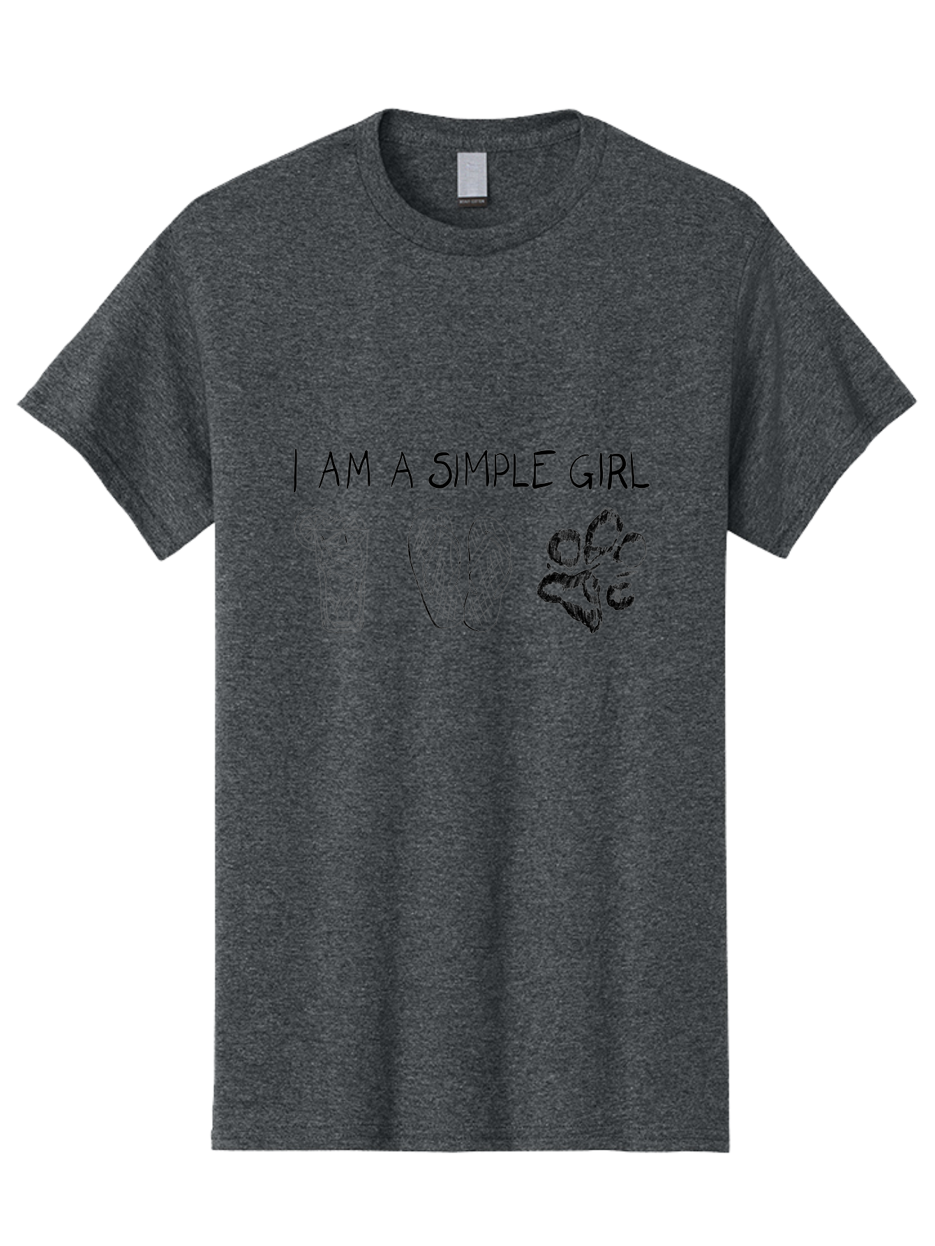 I-Am-A-Simple-Girl Men'S Graphic Tee, 100% Cotton, Comfortable Casual Summer Wear, Machine Washable, Simple Girl Quote, Cute Illustrations, Cocktail Drink, Flip Flops, Dog Paw, Casual Lifestyle, Relaxed Vibe, Fun Design - Aaa058 19