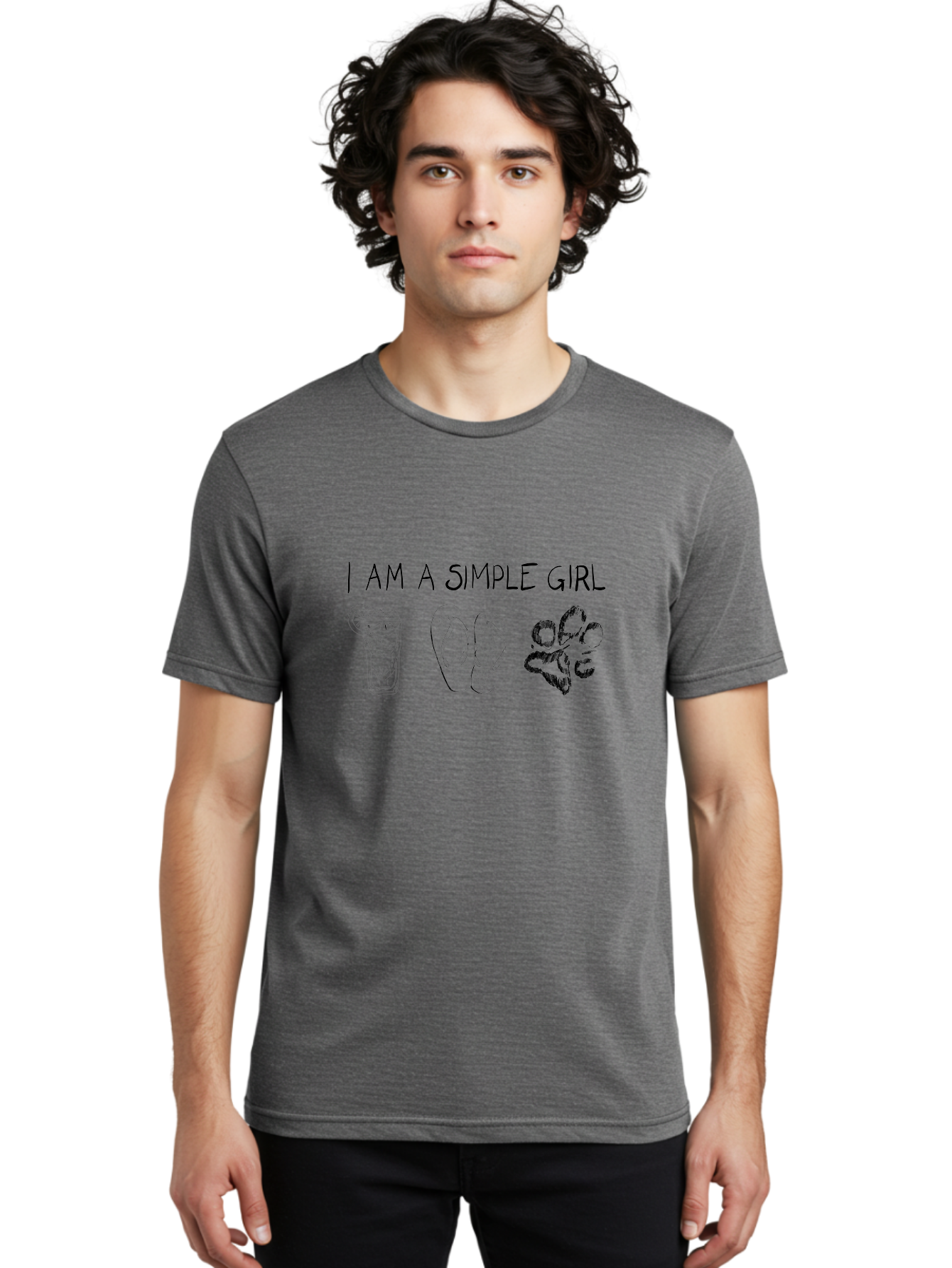 I-Am-A-Simple-Girl Men'S Graphic Tee, 100% Cotton, Comfortable Casual Summer Wear, Machine Washable, Simple Girl Quote, Cute Illustrations, Cocktail Drink, Flip Flops, Dog Paw, Casual Lifestyle, Relaxed Vibe, Fun Design - Aaa058 22