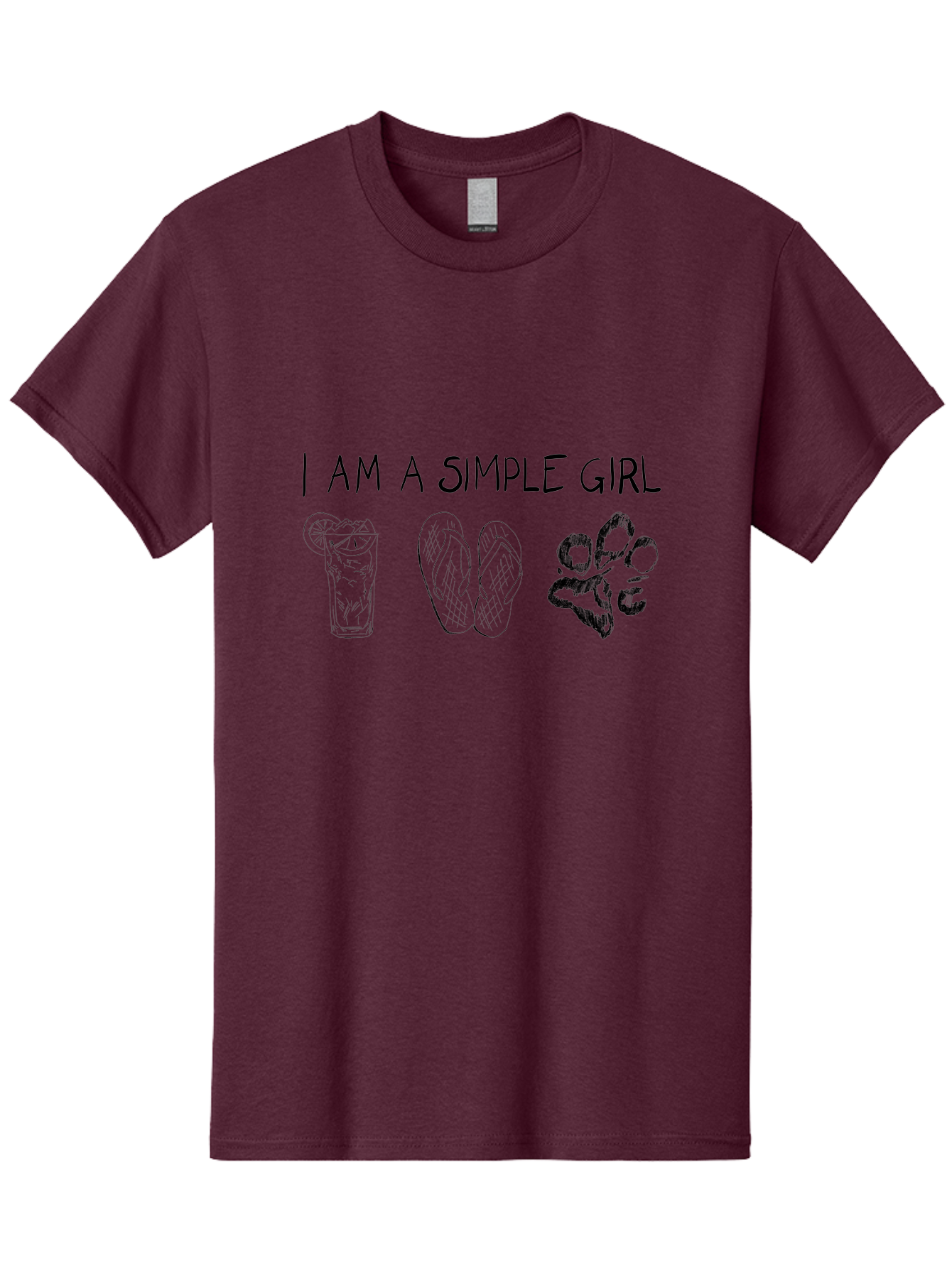 I-Am-A-Simple-Girl Men'S Graphic Tee, 100% Cotton, Comfortable Casual Summer Wear, Machine Washable, Simple Girl Quote, Cute Illustrations, Cocktail Drink, Flip Flops, Dog Paw, Casual Lifestyle, Relaxed Vibe, Fun Design - Aaa058 11
