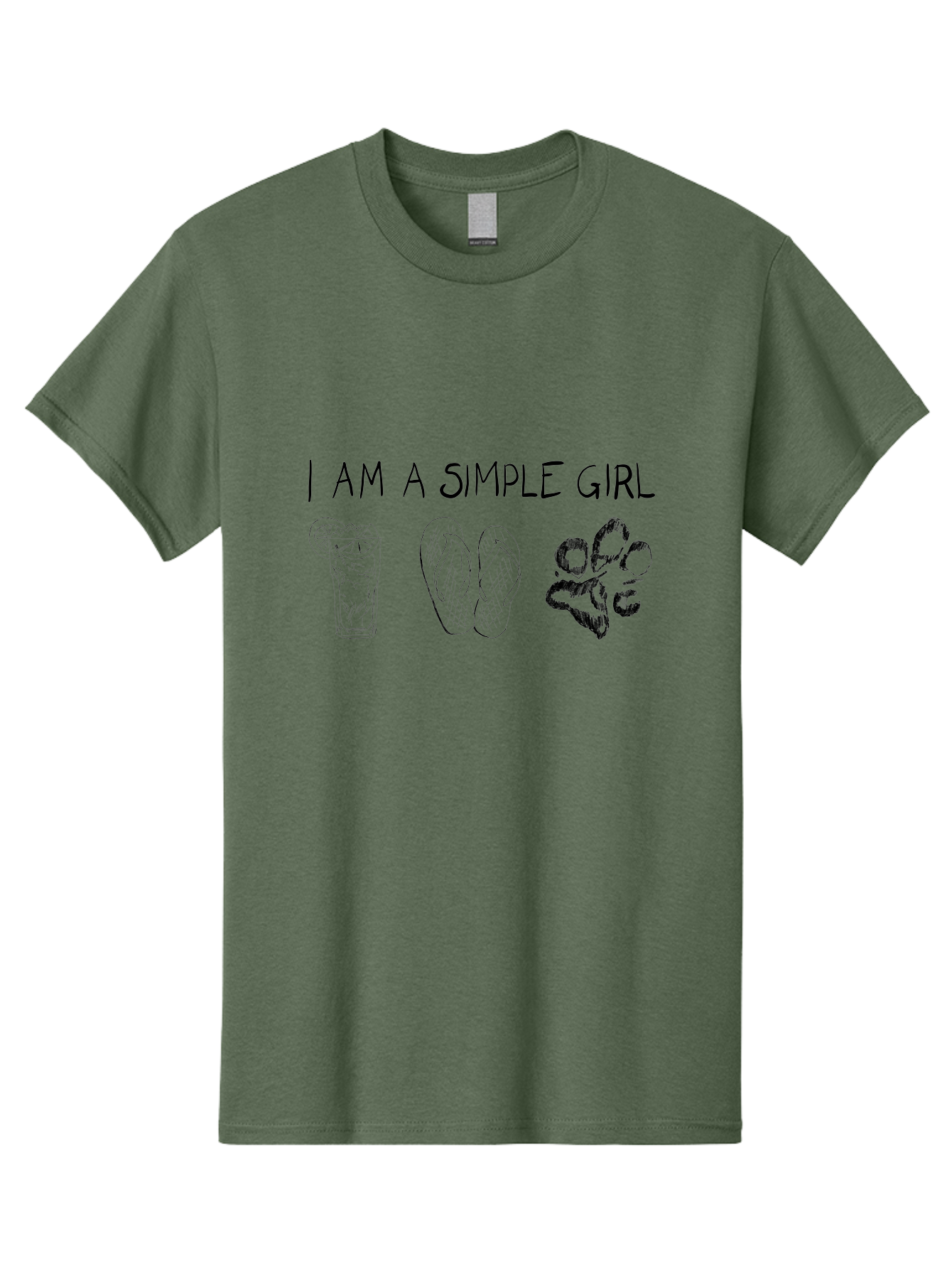 I-Am-A-Simple-Girl Men'S Graphic Tee, 100% Cotton, Comfortable Casual Summer Wear, Machine Washable, Simple Girl Quote, Cute Illustrations, Cocktail Drink, Flip Flops, Dog Paw, Casual Lifestyle, Relaxed Vibe, Fun Design - Aaa058 7