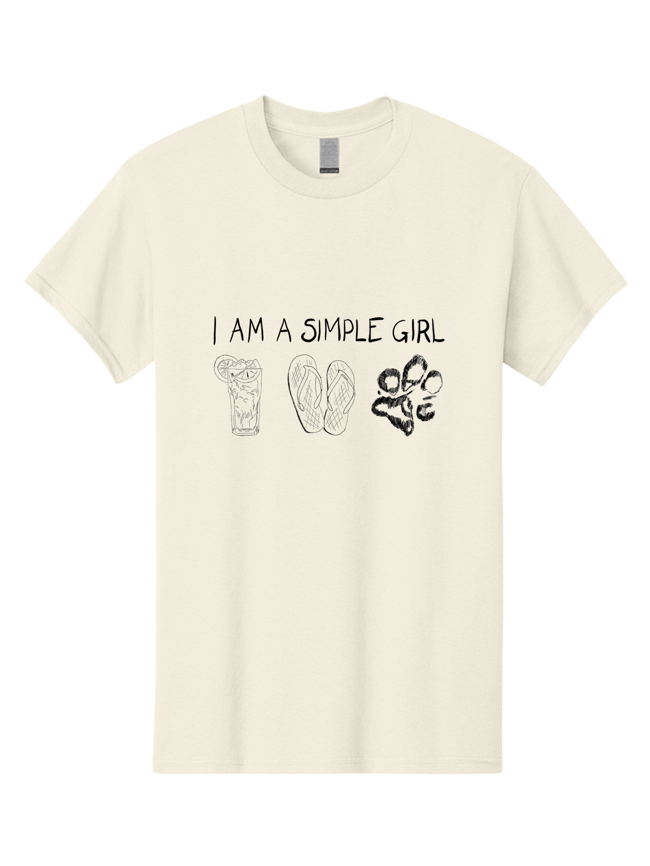 I-Am-A-Simple-Girl Men'S Graphic Tee, 100% Cotton, Comfortable Casual Summer Wear, Machine Washable, Simple Girl Quote, Cute Illustrations, Cocktail Drink, Flip Flops, Dog Paw, Casual Lifestyle, Relaxed Vibe, Fun Design - Aaa058 5