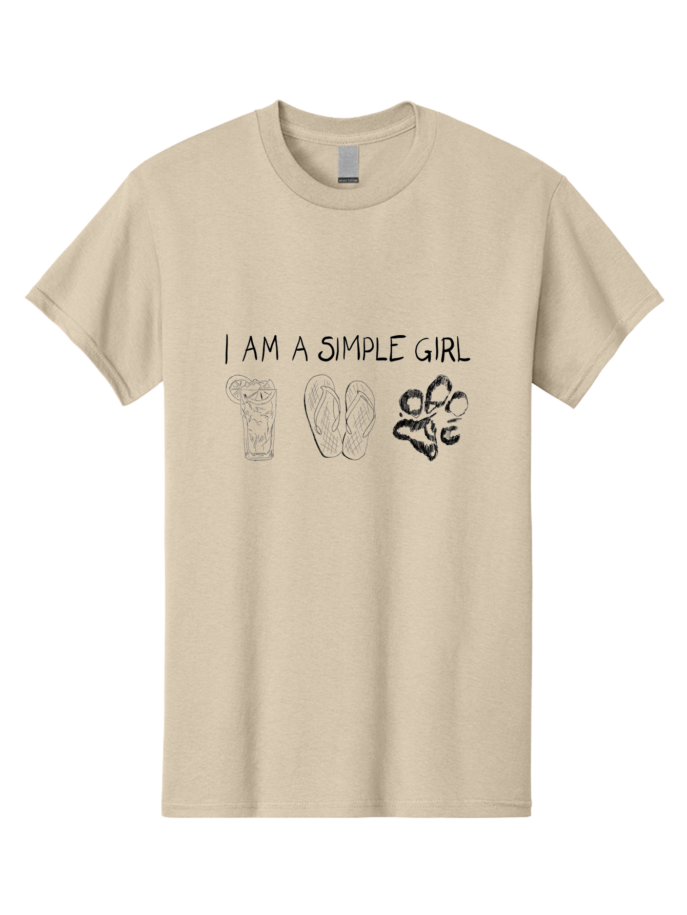 I-Am-A-Simple-Girl Men'S Graphic Tee, 100% Cotton, Comfortable Casual Summer Wear, Machine Washable, Simple Girl Quote, Cute Illustrations, Cocktail Drink, Flip Flops, Dog Paw, Casual Lifestyle, Relaxed Vibe, Fun Design - Aaa058 3