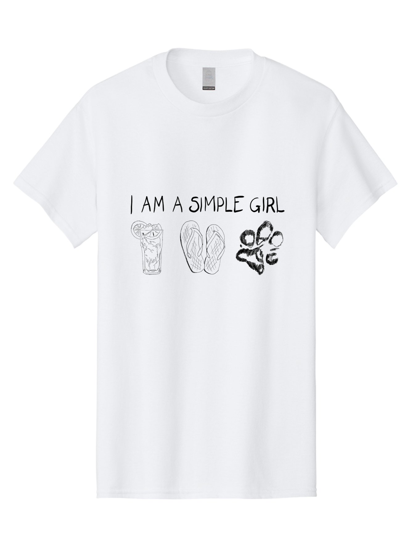 I-Am-A-Simple-Girl Men'S Graphic Tee, 100% Cotton, Comfortable Casual Summer Wear, Machine Washable, Simple Girl Quote, Cute Illustrations, Cocktail Drink, Flip Flops, Dog Paw, Casual Lifestyle, Relaxed Vibe, Fun Design - Aaa058 27