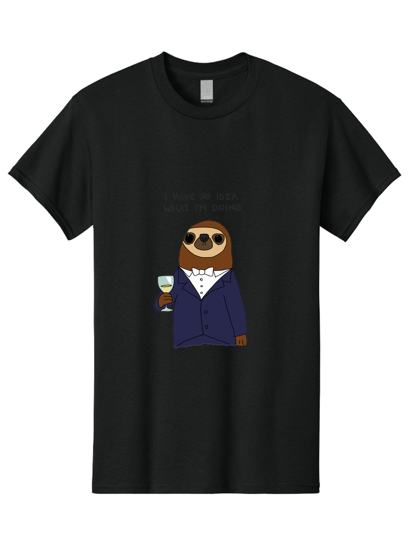 I-Have-No-Idea-What-I-M-Doing Men'S Graphic Tee, 100% Cotton, Comfortable Casual Summer Wear, Machine Washable, Sloth In Tuxedo, Holding Wine Glass, Humor, Funny Animal, Cartoon Character, Adult Beverage, Humorous Quote, Relatable Meme, - Aaa063 17